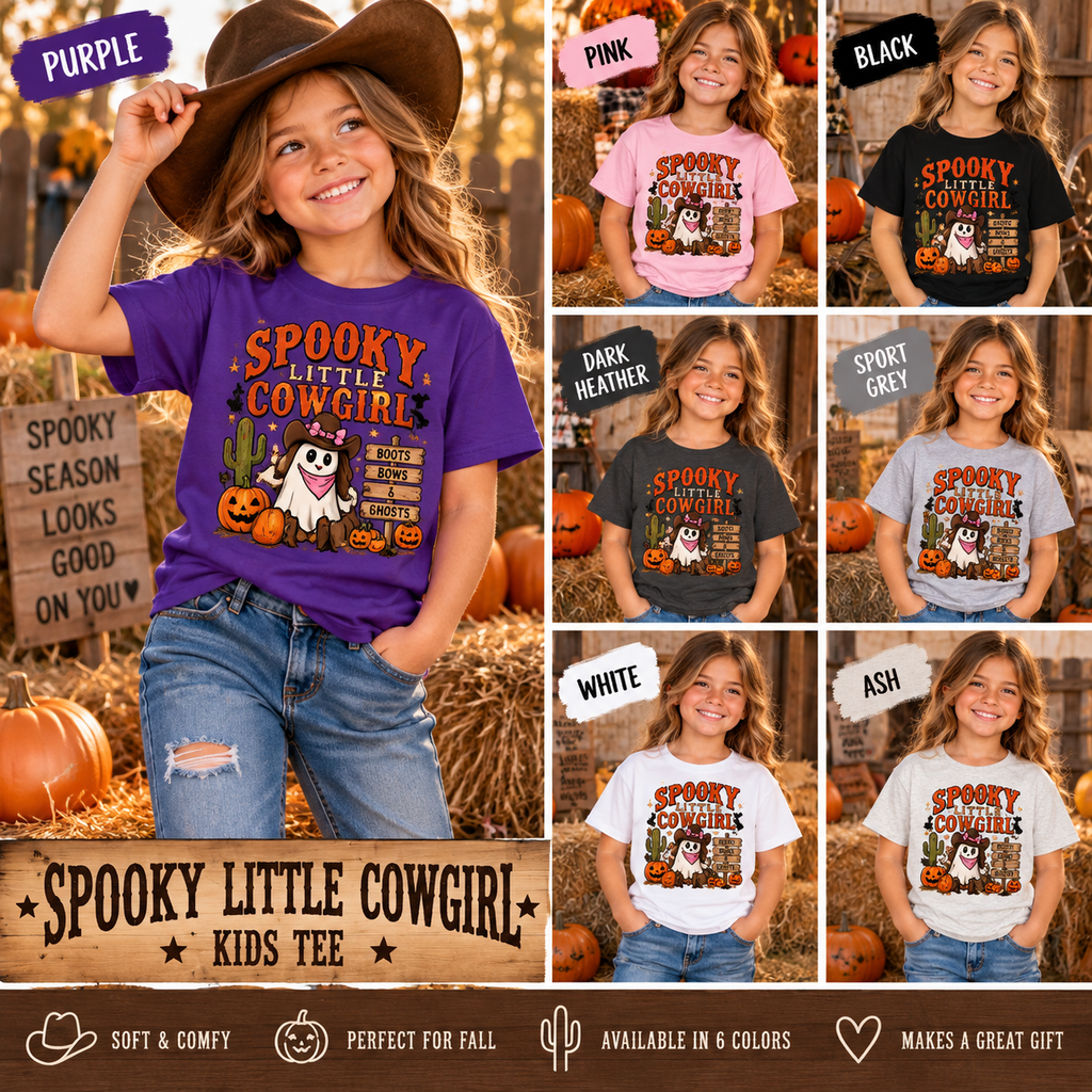Spooky Little Cowgirl Kids Shirt, Western Halloween Tee, Girls Ghost Shirt, Fall Cowgirl Outfit