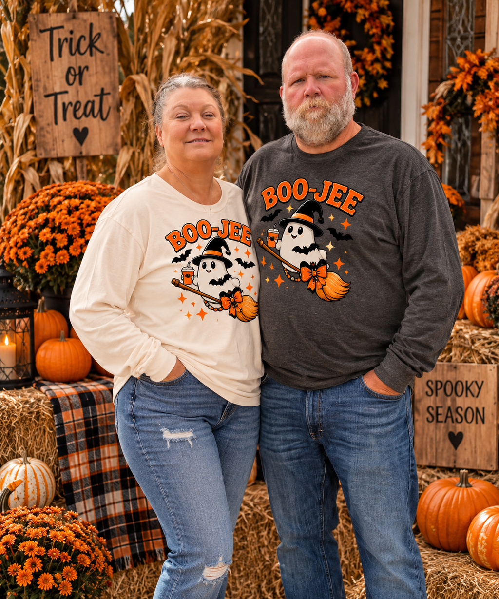 Boo-Jee Ghost Long Sleeve Shirt, Cute Halloween Coffee Tee, Witchy Fall Shirt