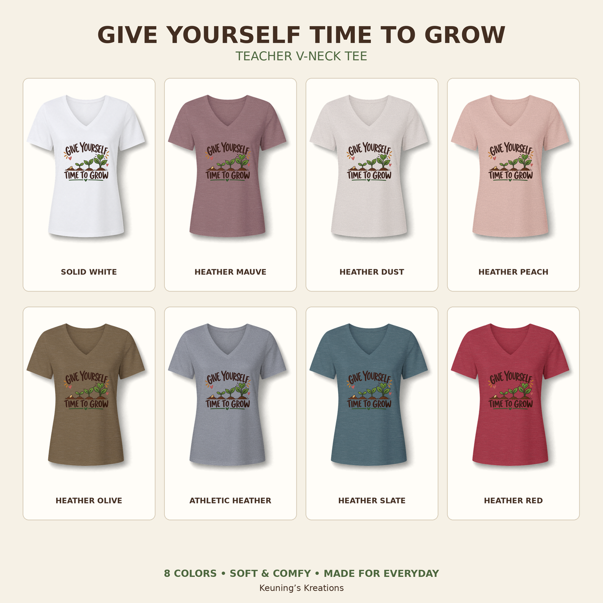 Give Yourself Time to Grow Teacher Shirt | Growth Mindset V-Neck Tee | Inspirational Sprout Graphic | Teacher Appreciation Gift