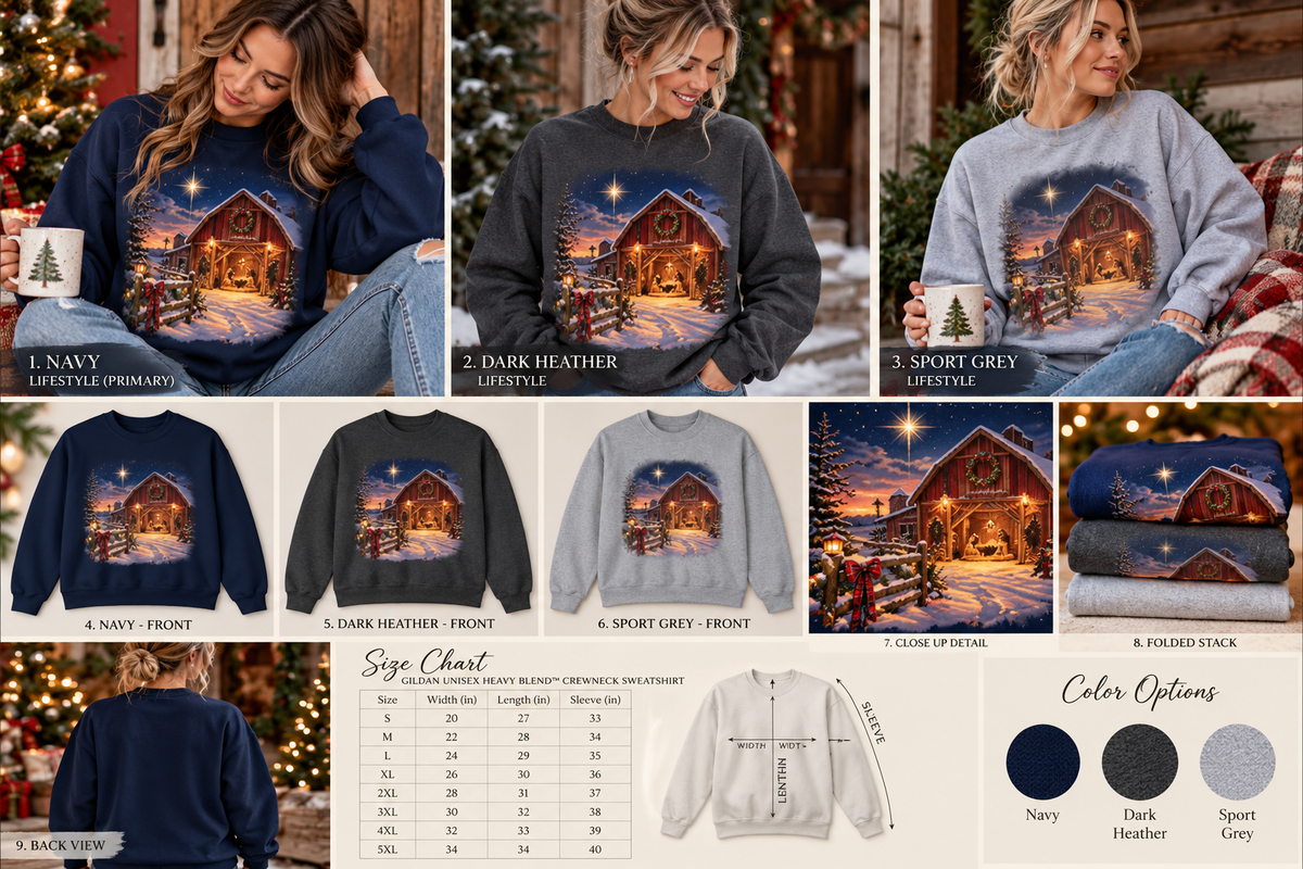 Christmas Nativity Sweatshirt, Country Christmas Crewneck, Manger Barn Scene, Christian Christmas Shirt, Faith Holiday Gift