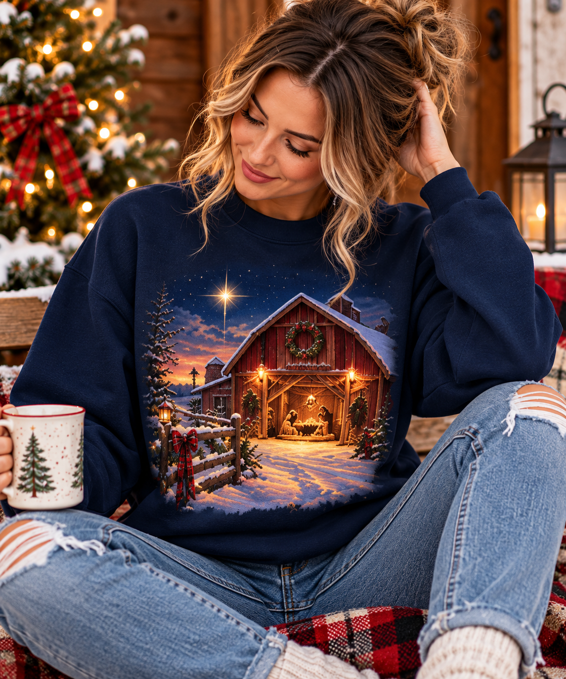 Christmas Nativity Sweatshirt, Country Christmas Crewneck, Manger Barn Scene, Christian Christmas Shirt, Faith Holiday Gift