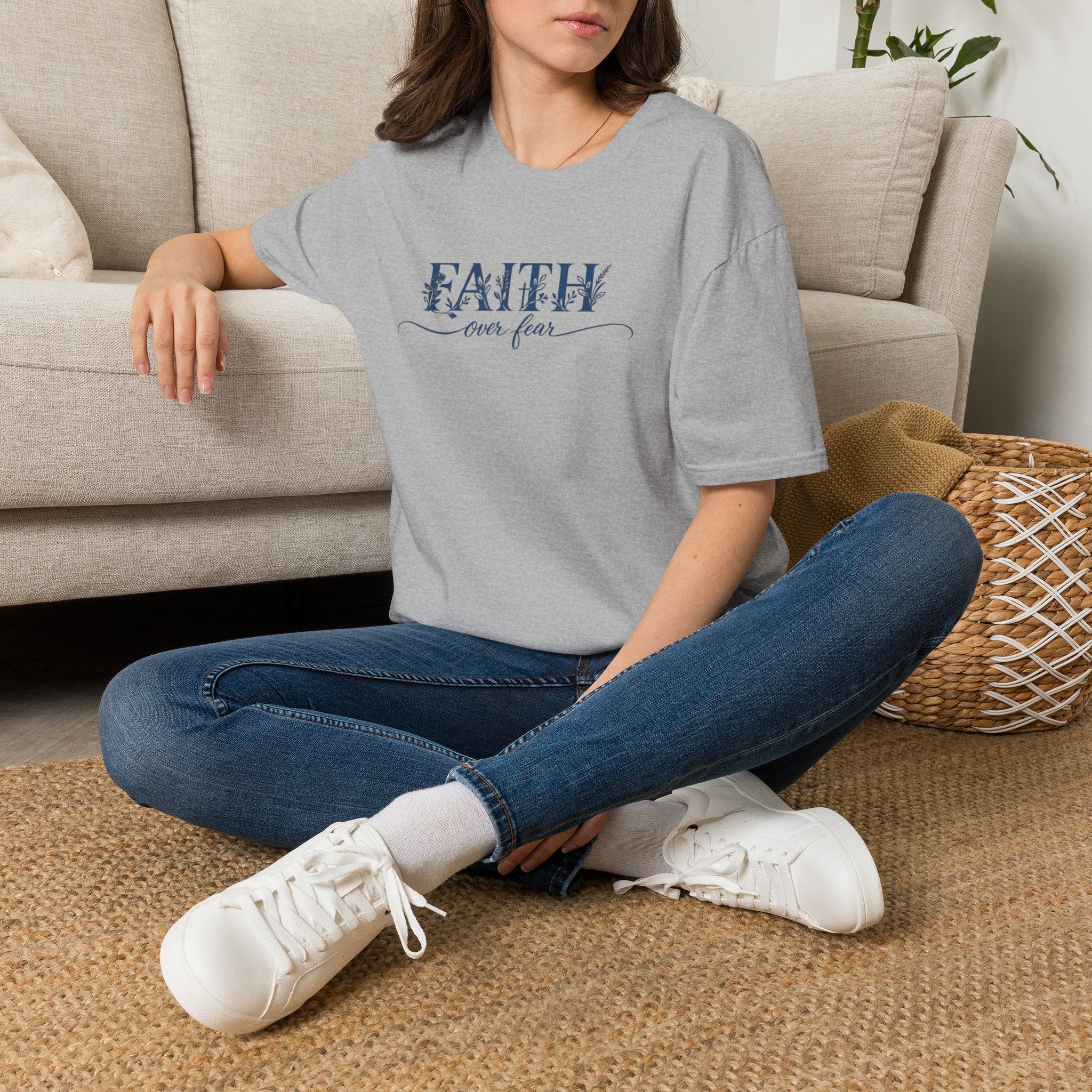 Faith Over Fear Christian T-Shirt | Floral Faith Graphic Tee | Inspirational Religious Shirt | Women's Church Gift