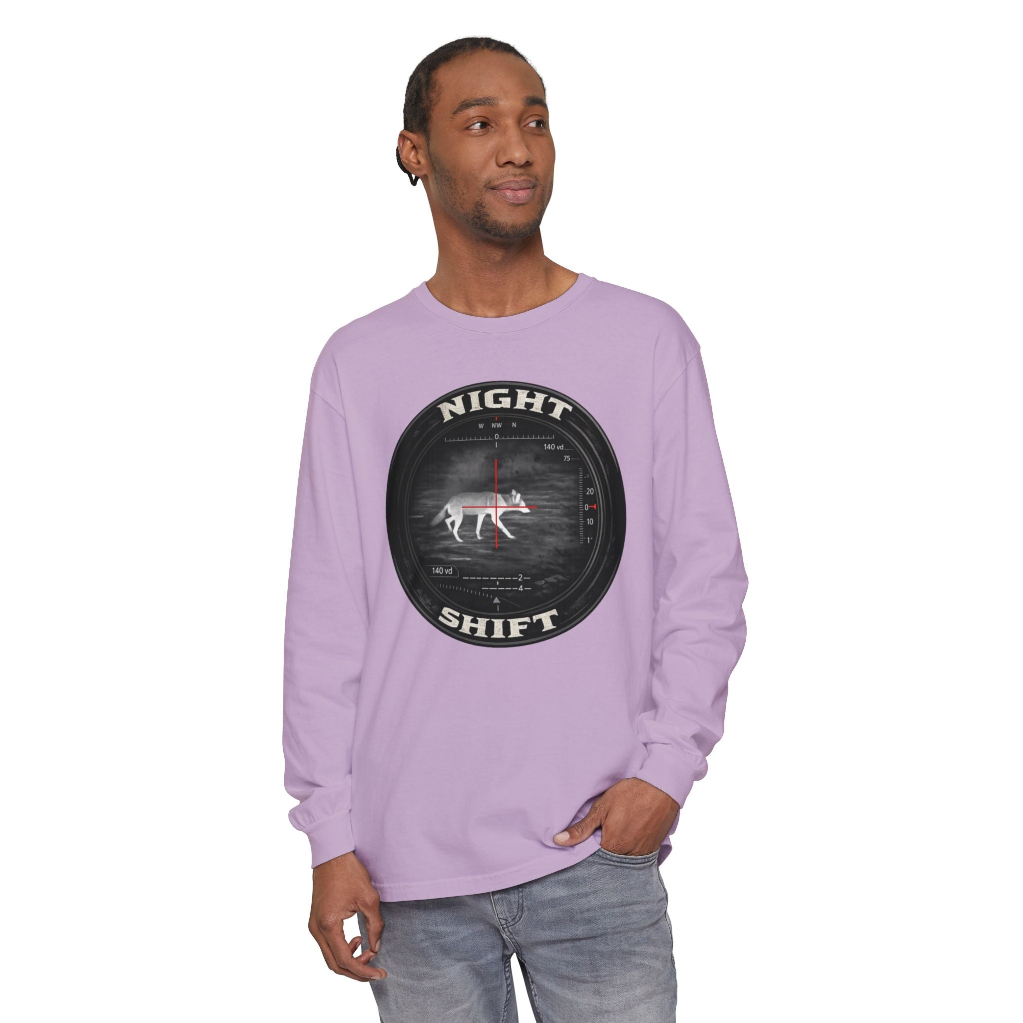 Night Shift Thermal Coyote Hunting Shirt | Predator Hunter Long Sleeve Tee | Night Vision Scope Graphic | Gift for Hunters | 3XL Available