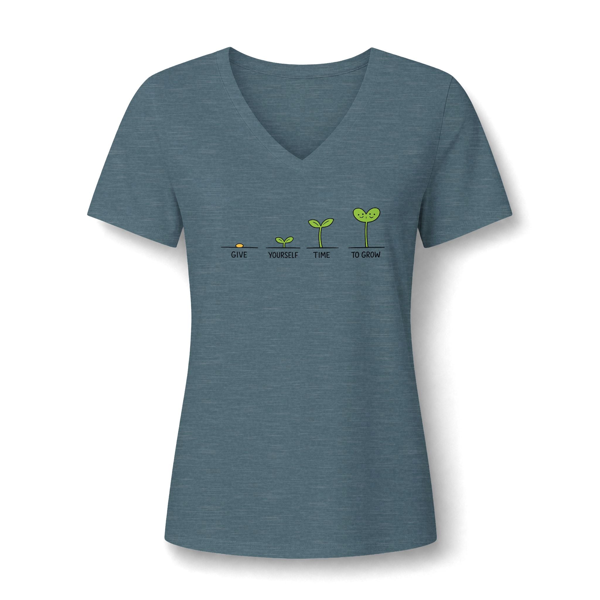Give Yourself Time to Grow Teacher Shirt | Growth Mindset V-Neck Tee | Inspirational Sprout Graphic | Teacher Appreciation Gift