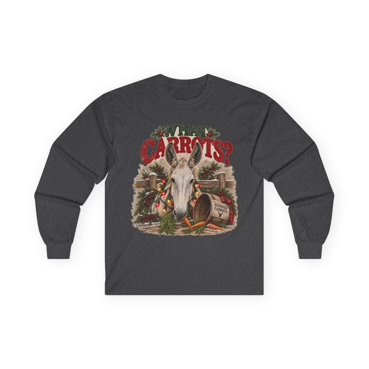 Funny Christmas Mule Long Sleeve Shirt, What Carrots Holiday Tee, Mule Lover Gift, Country Christmas Farm Shirt