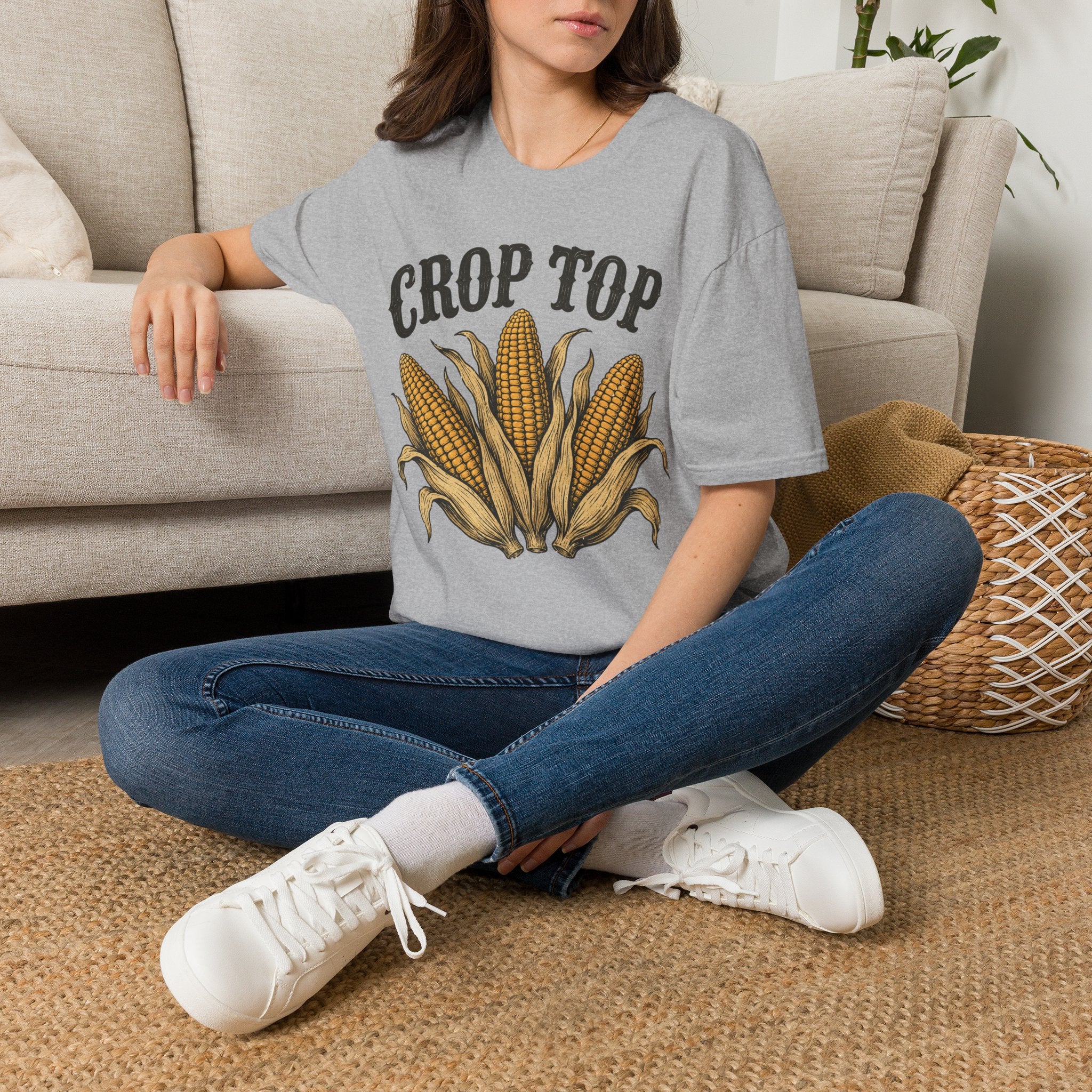 Crop Top T‑Shirt — Corn Graphic Farm Tee