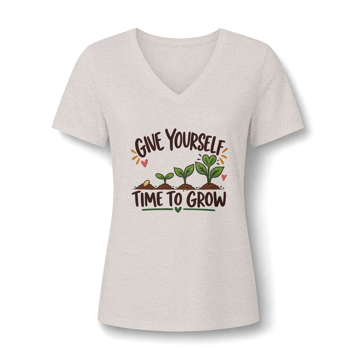 Give Yourself Time to Grow Teacher Shirt | Growth Mindset V-Neck Tee | Inspirational Sprout Graphic | Teacher Appreciation Gift