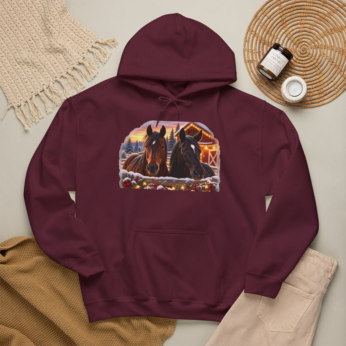 Christmas Horse Hoodie, Country Christmas Sweatshirt, Horse Lover Gift, Farm Christmas Hoodie, Equestrian Holiday Gift