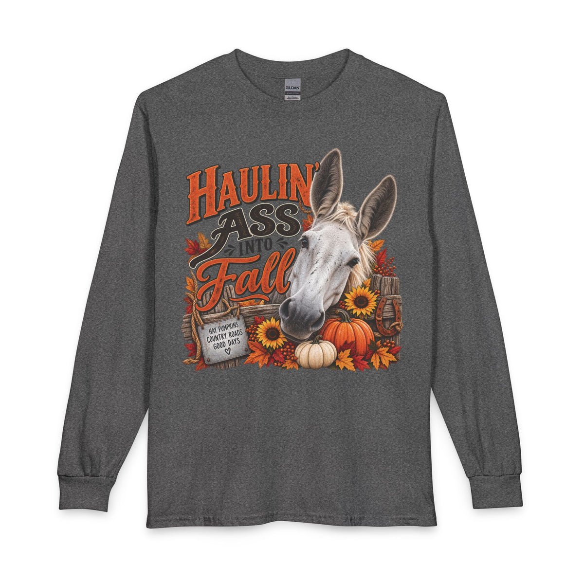 Funny Fall Mule Shirt, Haulin' Ass Into Fall Long Sleeve Tee, Country Farm Shirt, Autumn Mule Lover Gift