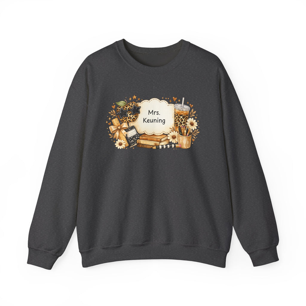 Personalized Teacher Sweatshirt | Custom Teacher Name Crewneck | Leopard Apple & Coffee Teacher Sweatshirt | Back to School Teacher Gift