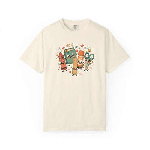 Cute Teacher Doodle Shirt | Kawaii School Supplies Tee | Happy Crayon Book Glue Scissors | Back to School Teacher Gift | Classroom Graphic Tee