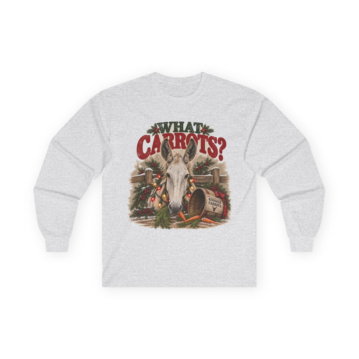 Funny Christmas Mule Long Sleeve Shirt, What Carrots Holiday Tee, Mule Lover Gift, Country Christmas Farm Shirt