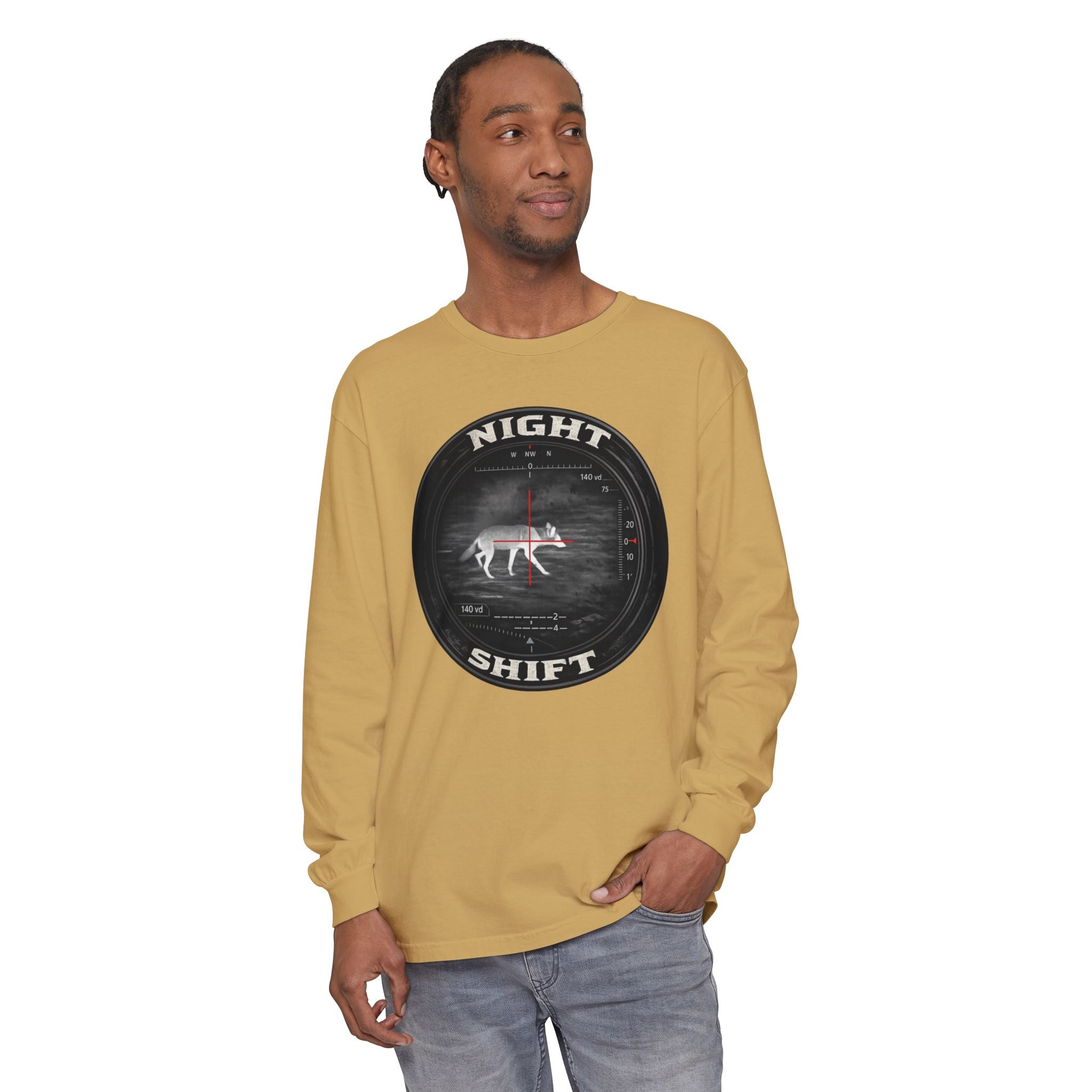 Night Shift Thermal Coyote Hunting Shirt | Predator Hunter Long Sleeve Tee | Night Vision Scope Graphic | Gift for Hunters | 3XL Available