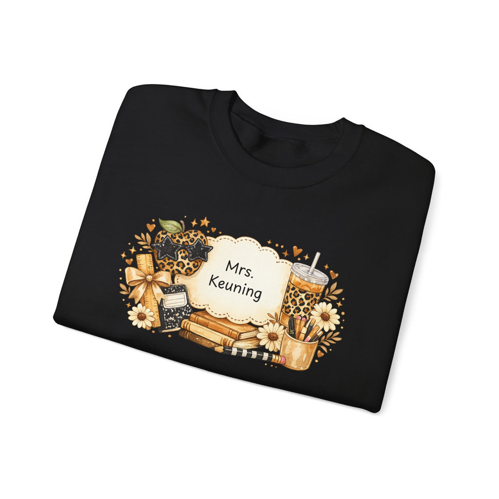 Personalized Teacher Sweatshirt | Custom Teacher Name Crewneck | Leopard Apple & Coffee Teacher Sweatshirt | Back to School Teacher Gift