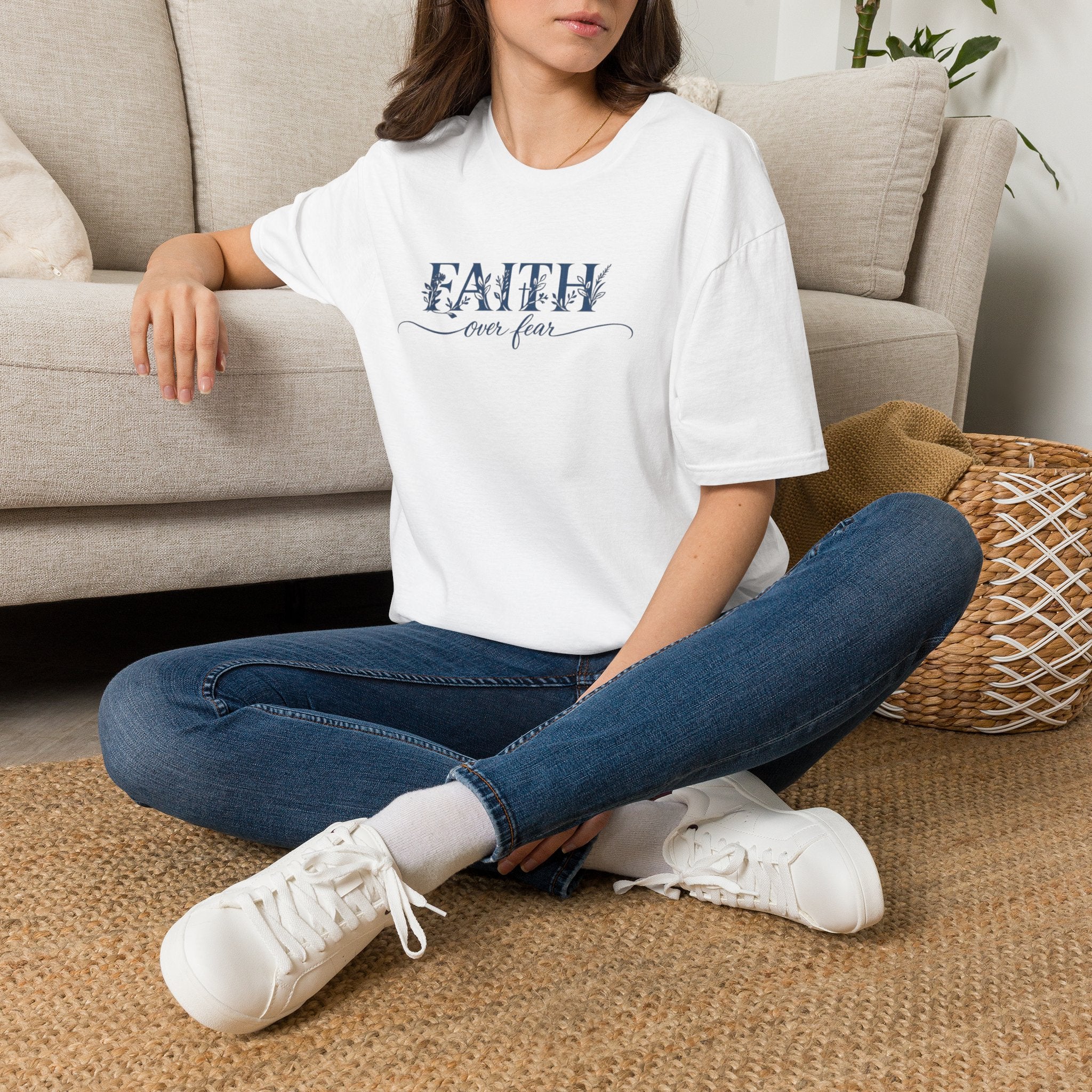 Faith Over Fear Christian T-Shirt | Floral Faith Graphic Tee | Inspirational Religious Shirt | Women's Church Gift