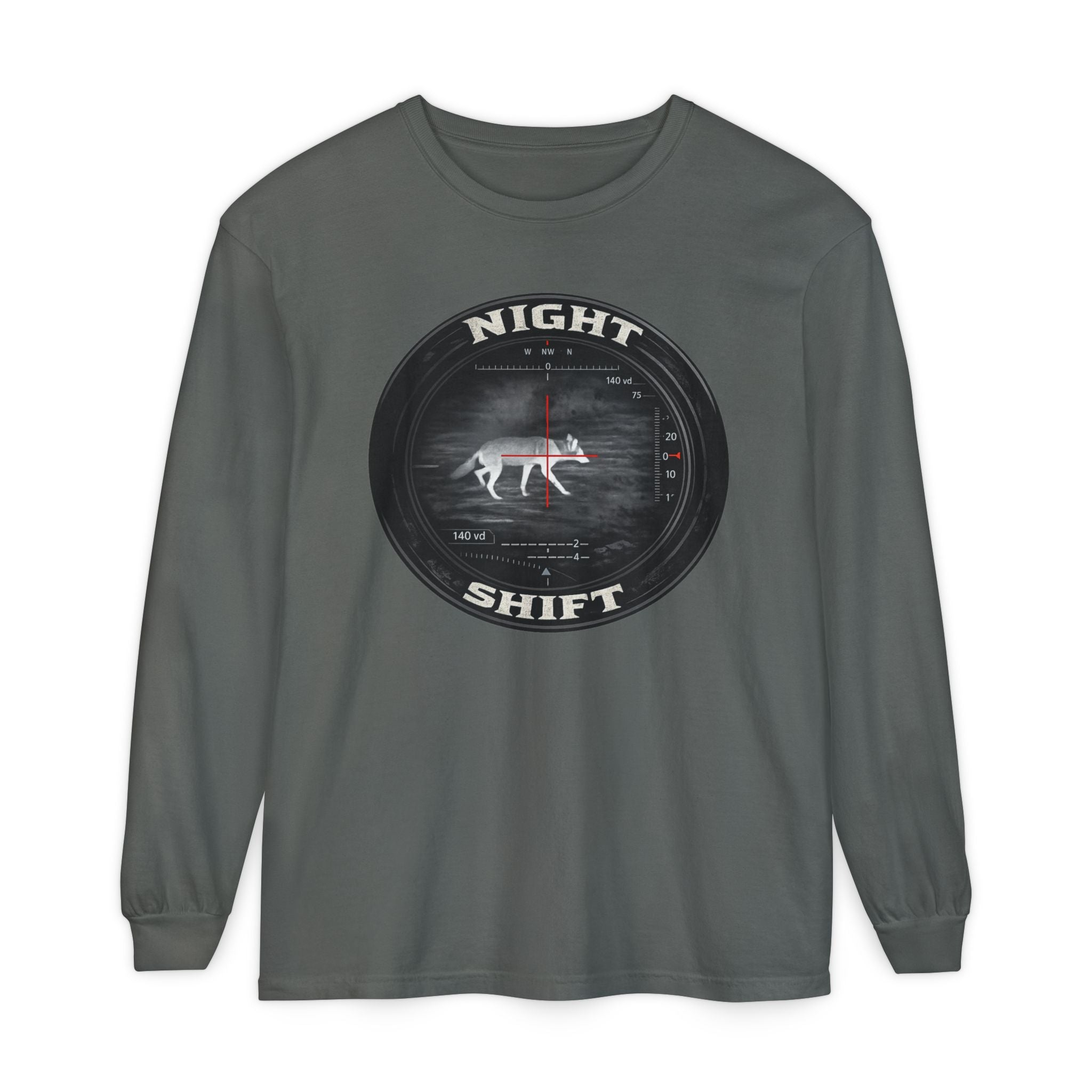 Night Shift Thermal Coyote Hunting Shirt | Predator Hunter Long Sleeve Tee | Night Vision Scope Graphic | Gift for Hunters | 3XL Available