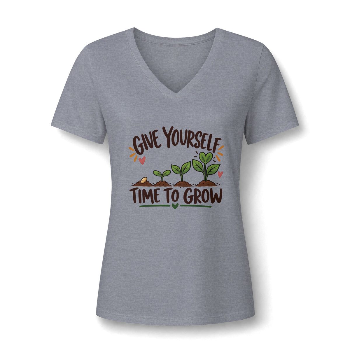 Give Yourself Time to Grow Teacher Shirt | Growth Mindset V-Neck Tee | Inspirational Sprout Graphic | Teacher Appreciation Gift