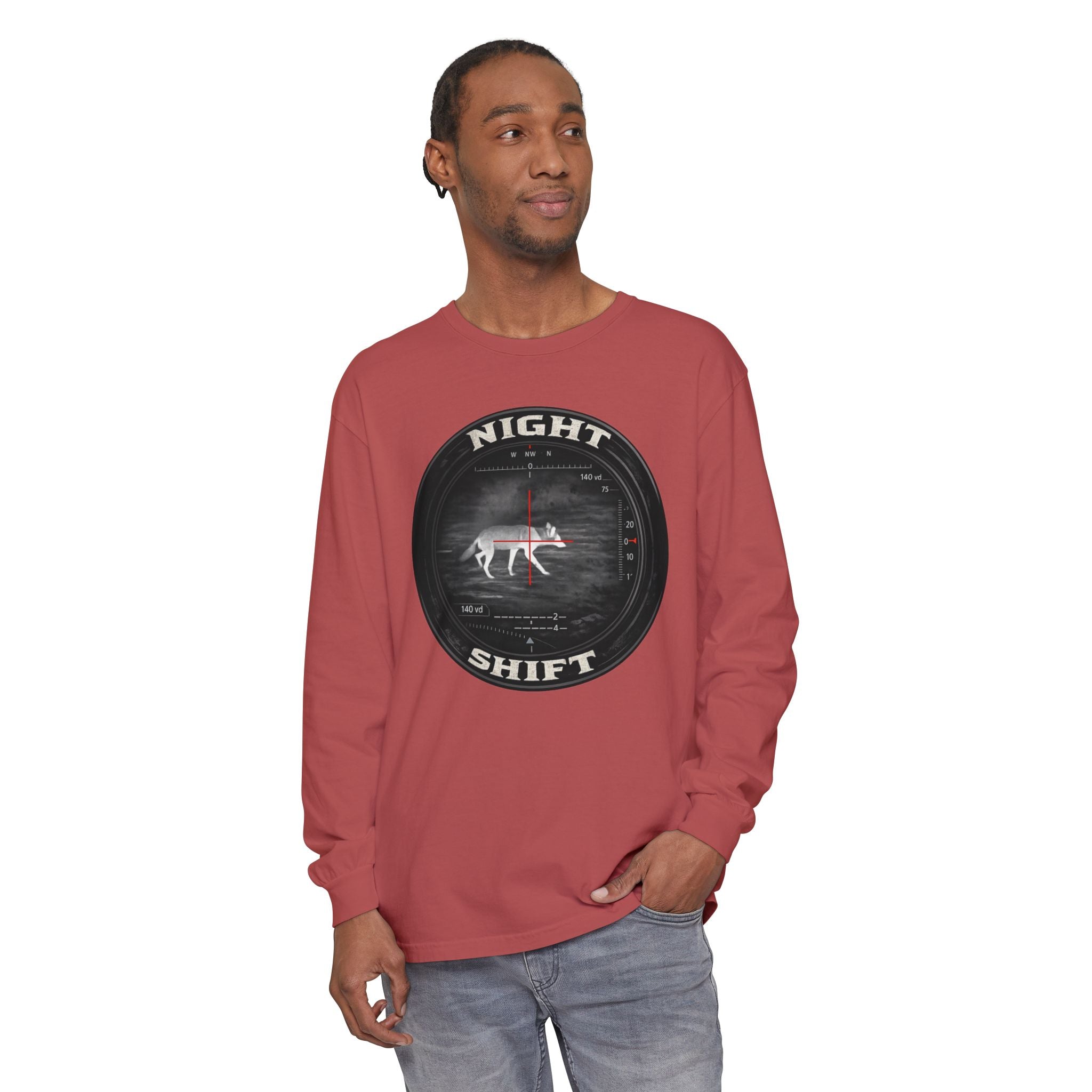 Night Shift Thermal Coyote Hunting Shirt | Predator Hunter Long Sleeve Tee | Night Vision Scope Graphic | Gift for Hunters | 3XL Available