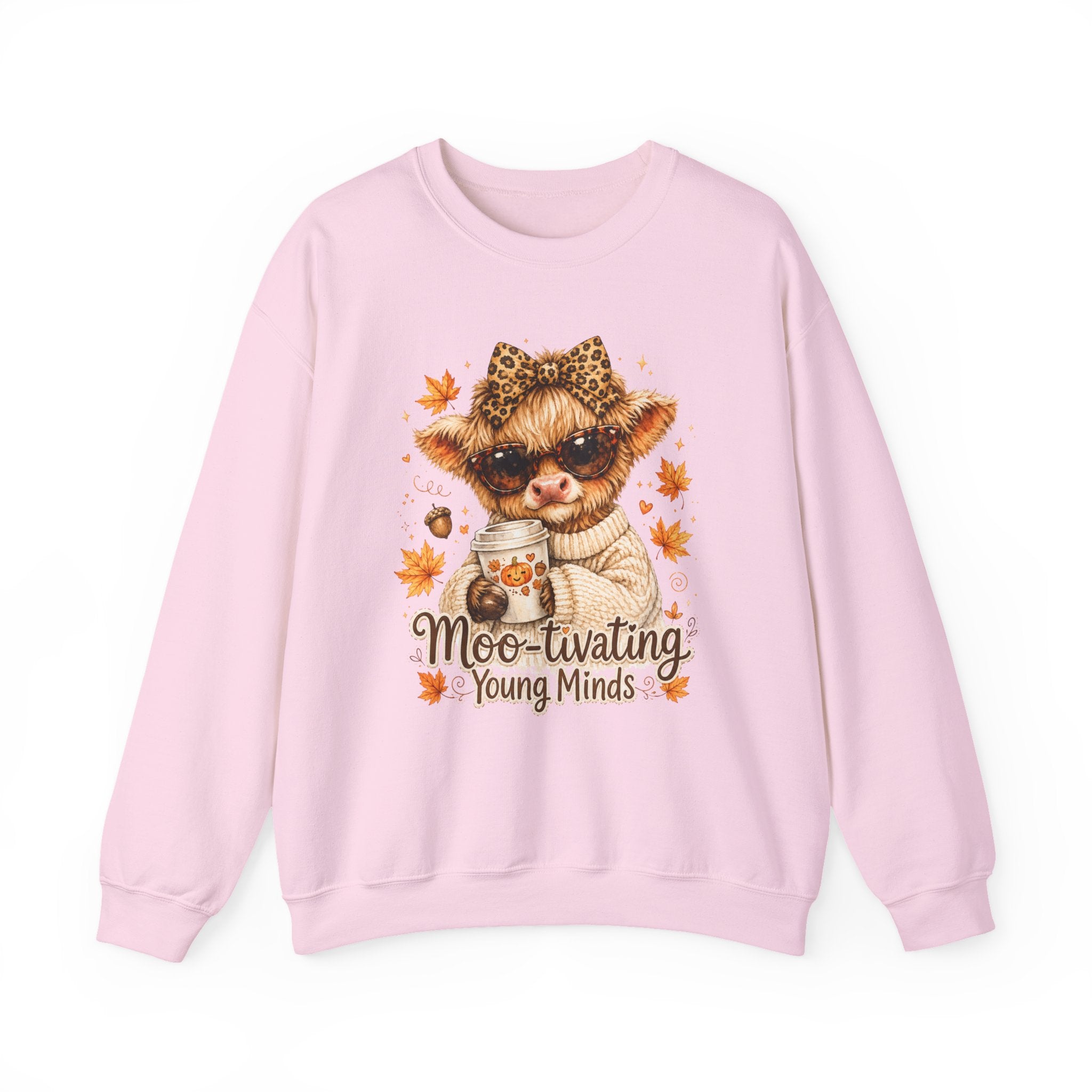 Moo-tivating Young Minds Sweatshirt | Cute Highland Cow Teacher Crewneck