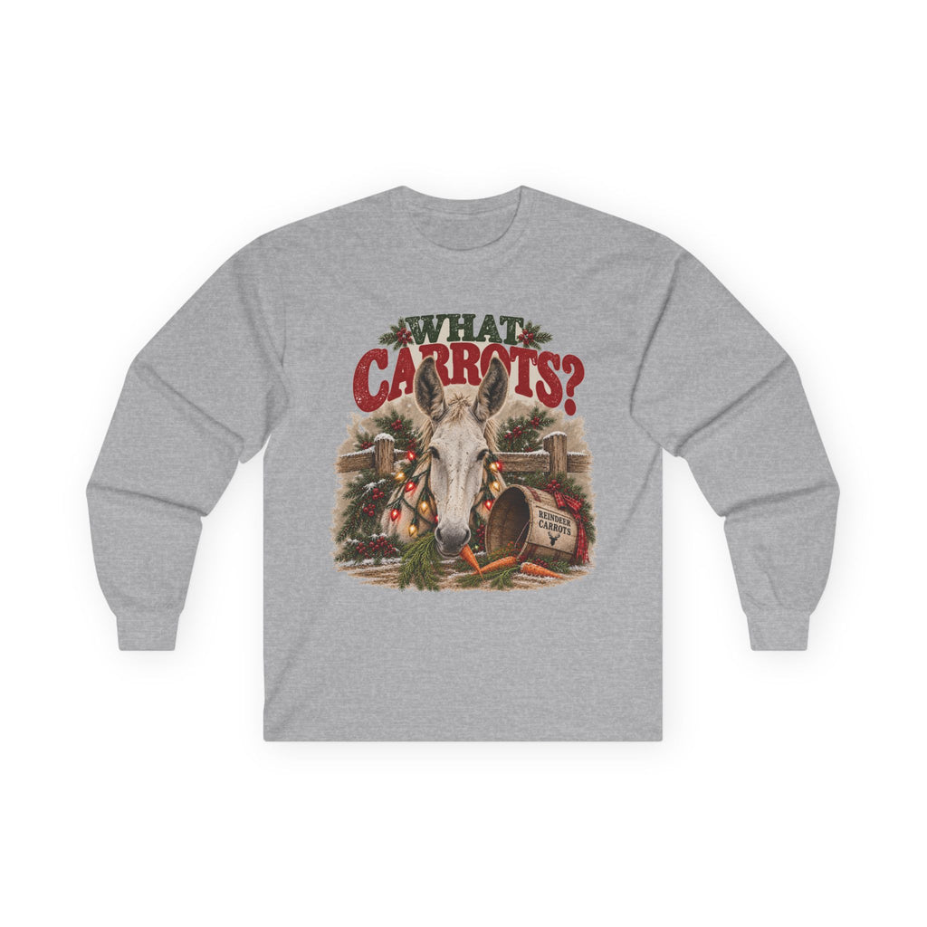Funny Christmas Mule Long Sleeve Shirt, What Carrots Holiday Tee, Mule Lover Gift, Country Christmas Farm Shirt