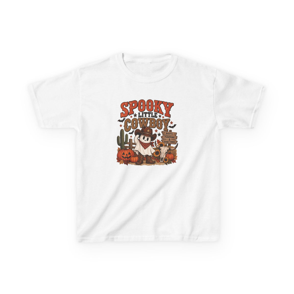 Spooky Little Cowboy Kids Shirt, Western Halloween Tee, Pumpkin Cowboy Ghost Shirt