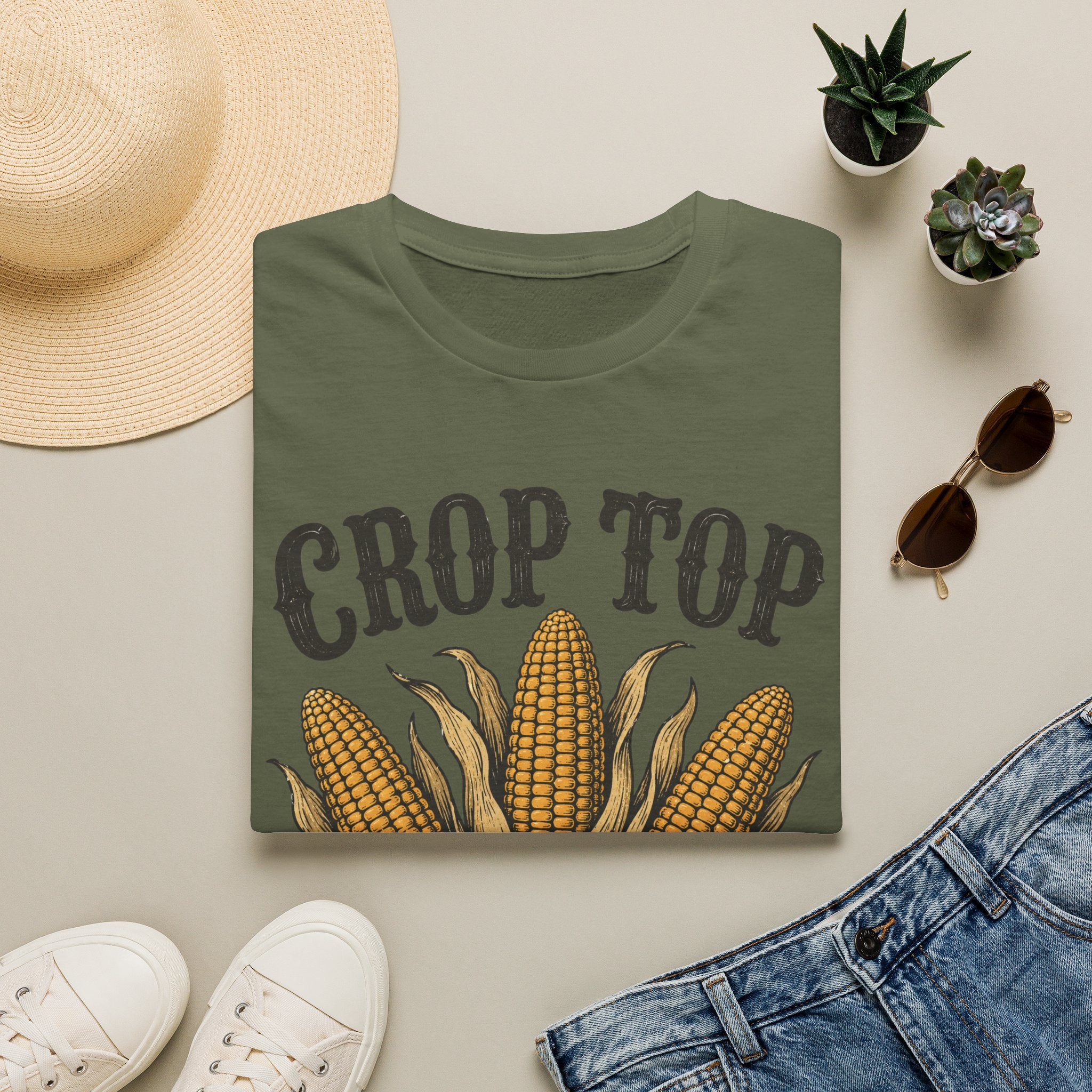 Crop Top T‑Shirt — Corn Graphic Farm Tee