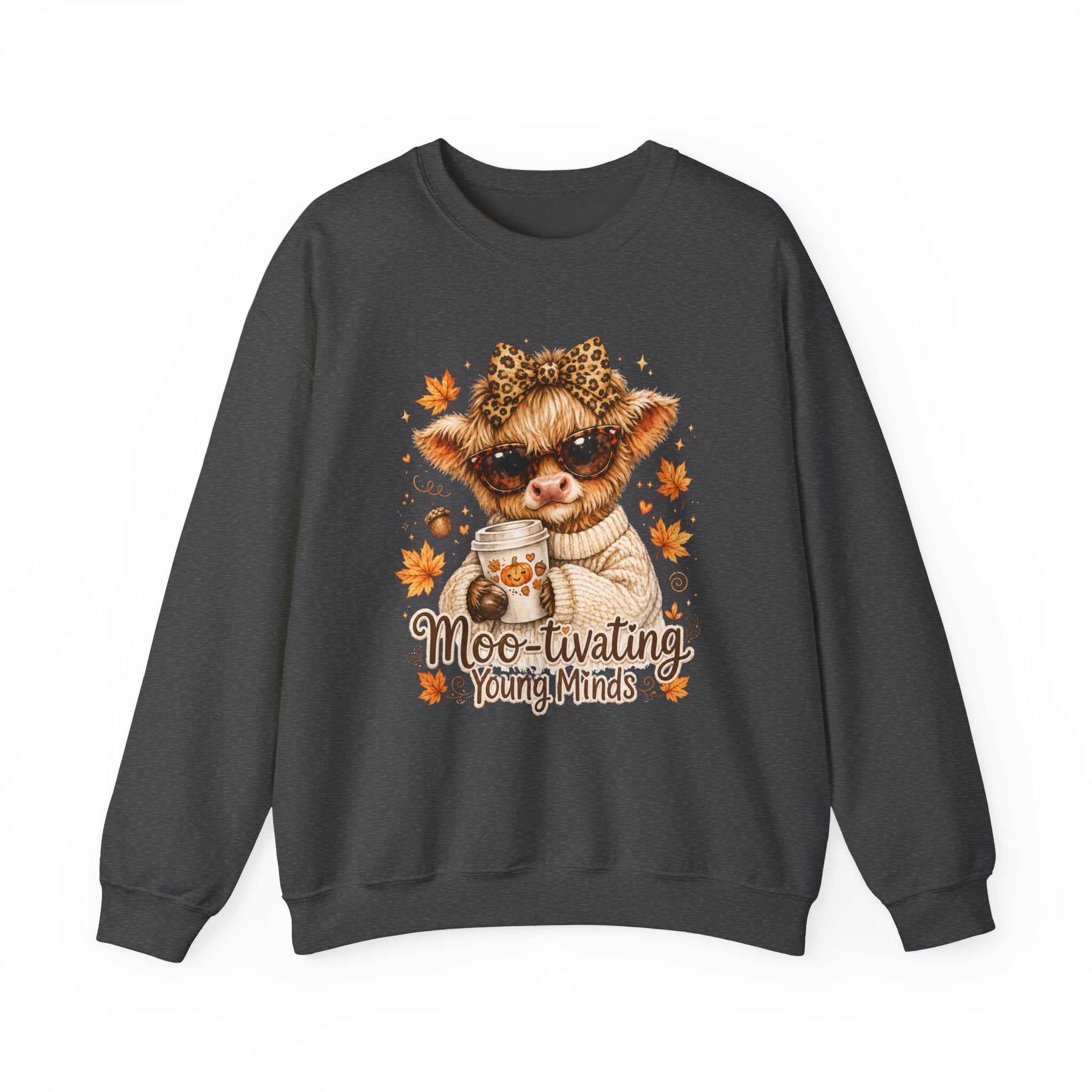 Moo-tivating Young Minds Sweatshirt | Cute Highland Cow Teacher Crewneck