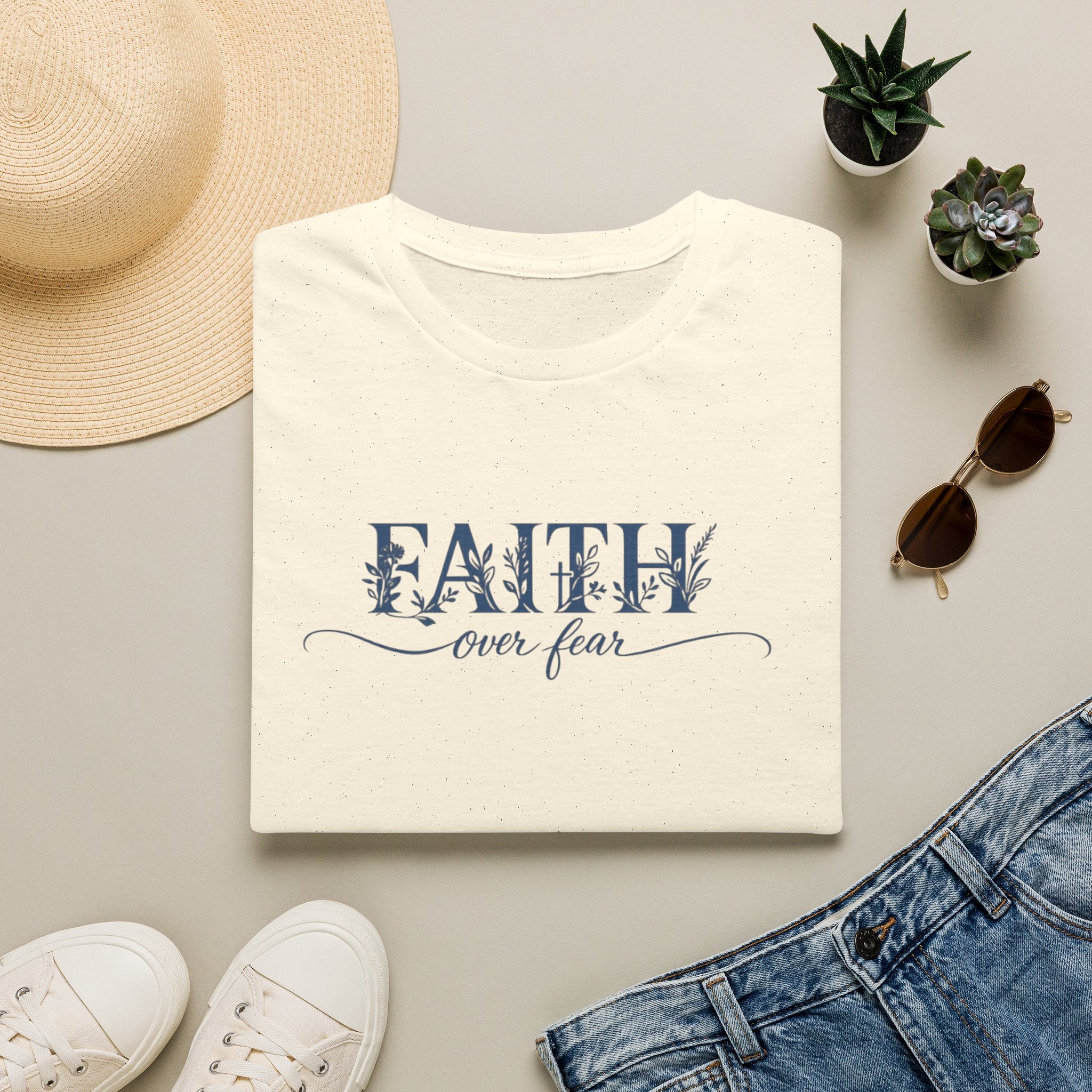 Faith Over Fear Christian T-Shirt | Floral Faith Graphic Tee | Inspirational Religious Shirt | Women's Church Gift