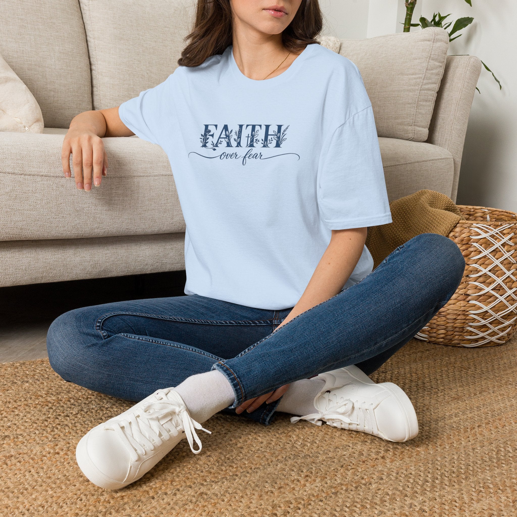 Faith Over Fear Christian T-Shirt | Floral Faith Graphic Tee | Inspirational Religious Shirt | Women's Church Gift