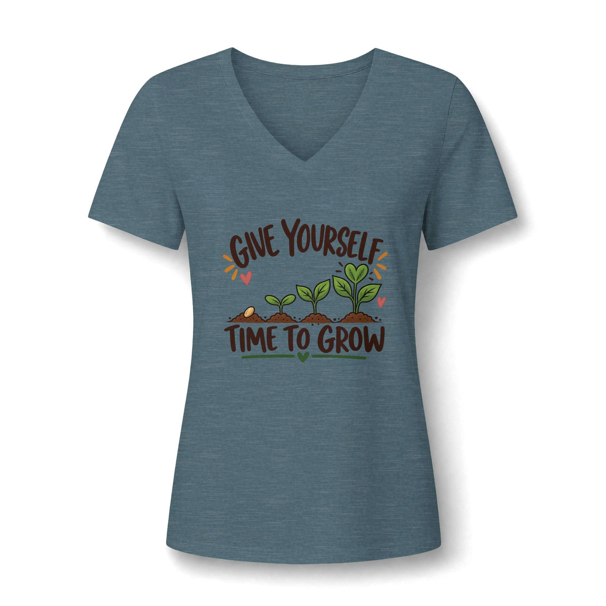 Give Yourself Time to Grow Teacher Shirt | Growth Mindset V-Neck Tee | Inspirational Sprout Graphic | Teacher Appreciation Gift