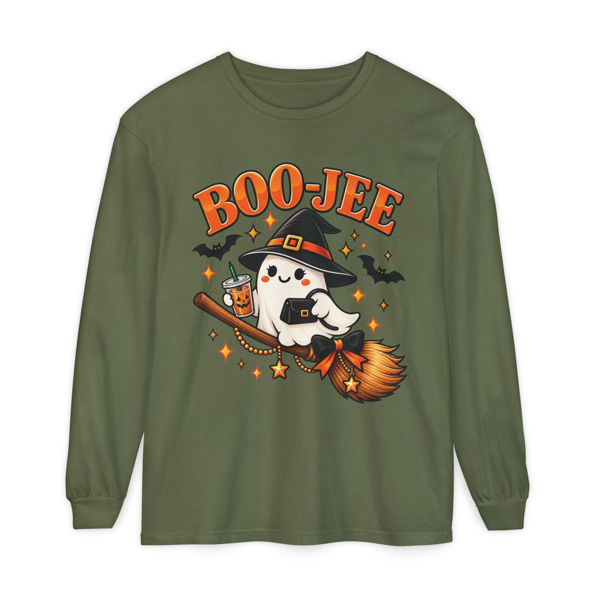 Boo-Jee Ghost Long Sleeve Shirt, Cute Halloween Coffee Tee, Witchy Fall Shirt