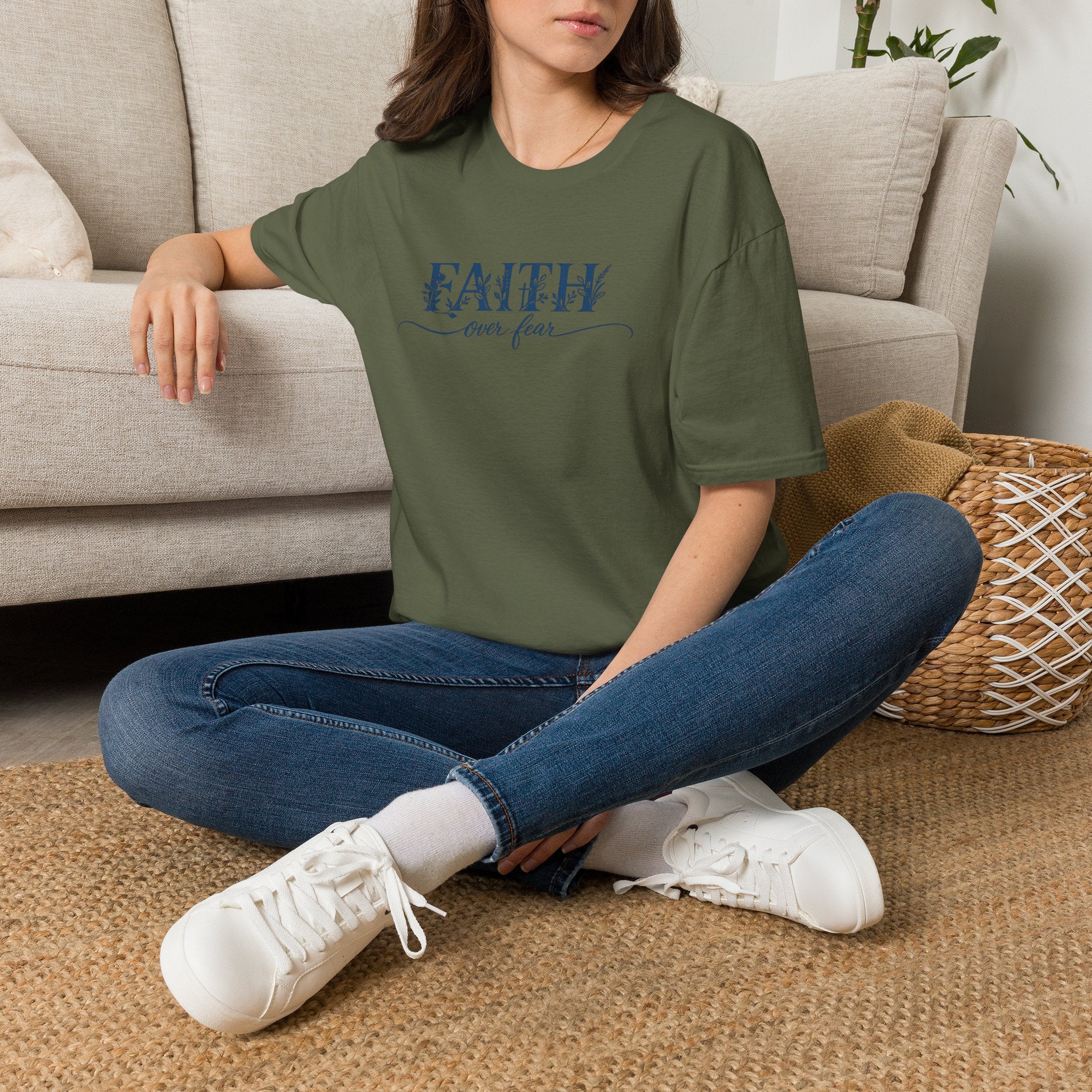 Faith Over Fear Christian T-Shirt | Floral Faith Graphic Tee | Inspirational Religious Shirt | Women's Church Gift