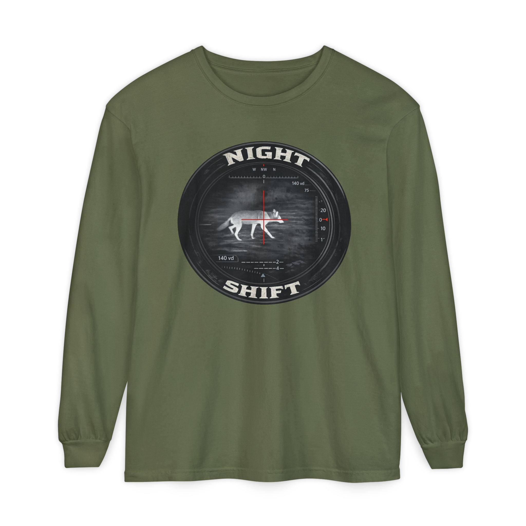 Night Shift Thermal Coyote Hunting Shirt | Predator Hunter Long Sleeve Tee | Night Vision Scope Graphic | Gift for Hunters | 3XL Available