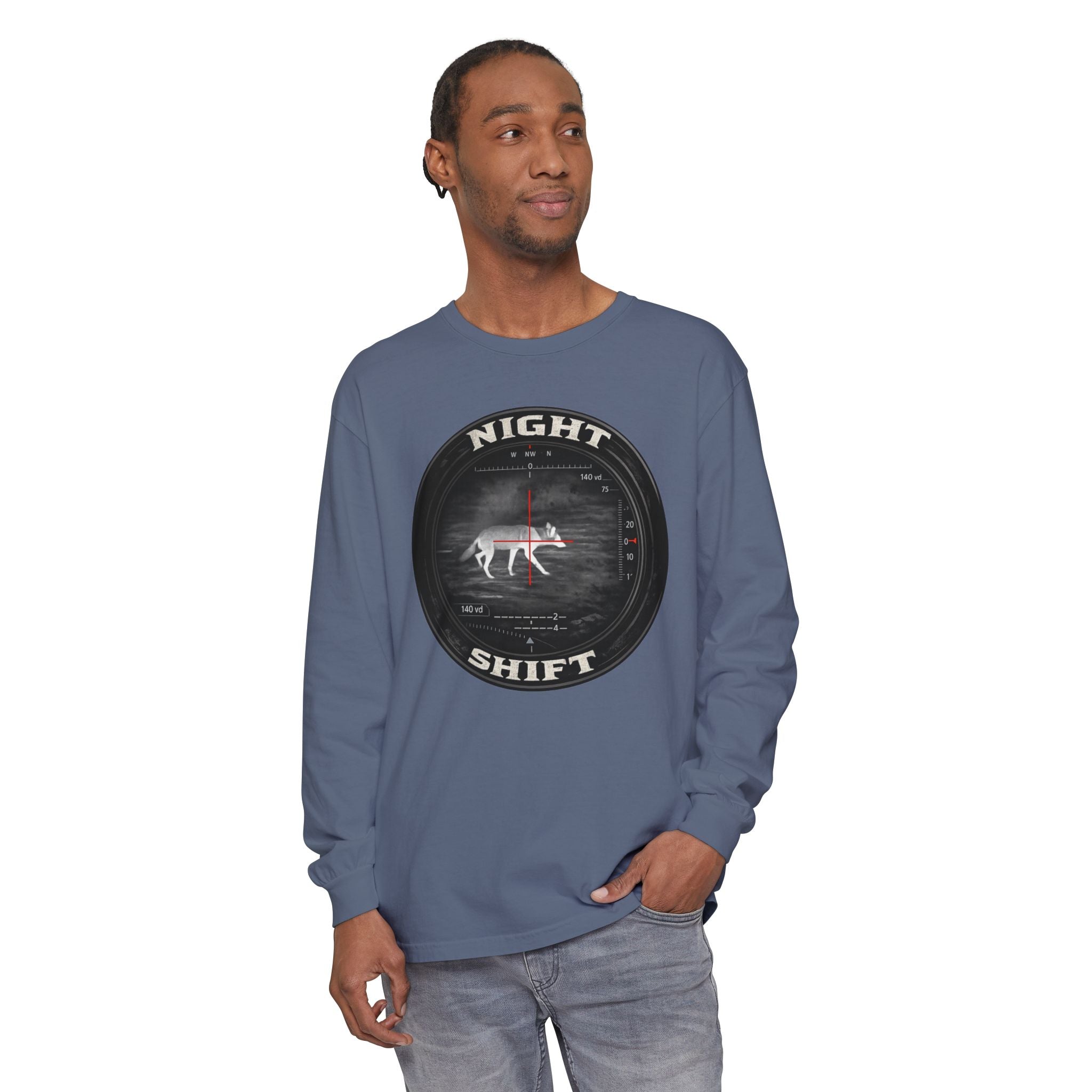 Night Shift Thermal Coyote Hunting Shirt | Predator Hunter Long Sleeve Tee | Night Vision Scope Graphic | Gift for Hunters | 3XL Available