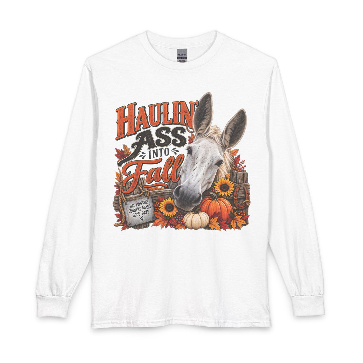 Funny Fall Mule Shirt, Haulin' Ass Into Fall Long Sleeve Tee, Country Farm Shirt, Autumn Mule Lover Gift