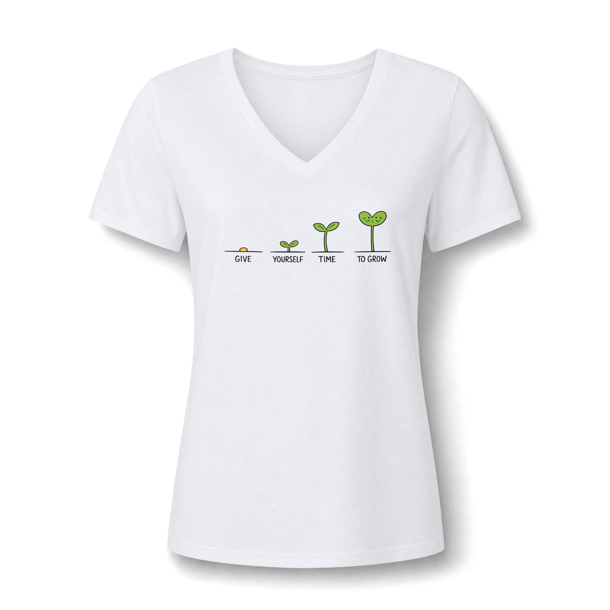 Give Yourself Time to Grow Teacher Shirt | Growth Mindset V-Neck Tee | Inspirational Sprout Graphic | Teacher Appreciation Gift