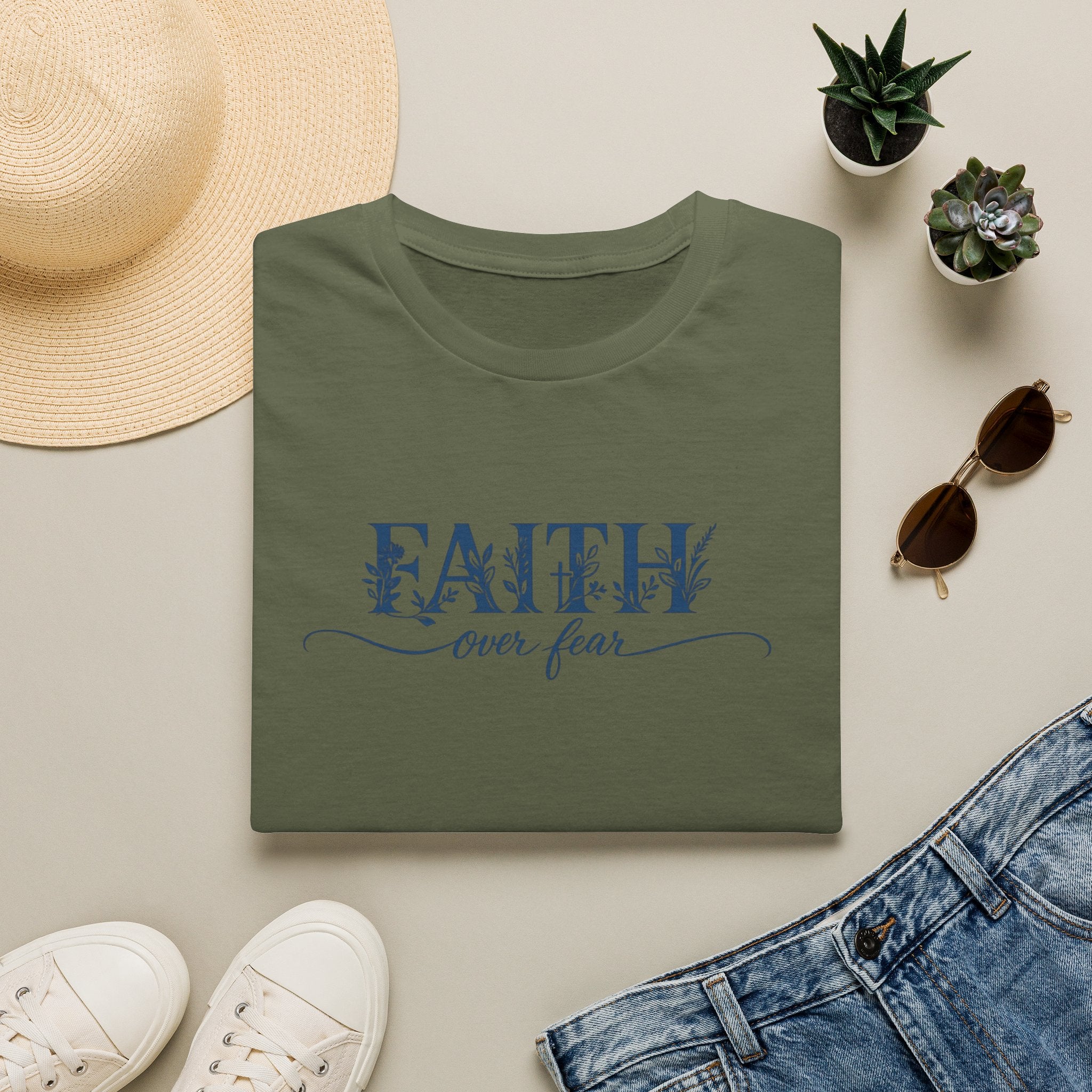 Faith Over Fear Christian T-Shirt | Floral Faith Graphic Tee | Inspirational Religious Shirt | Women's Church Gift