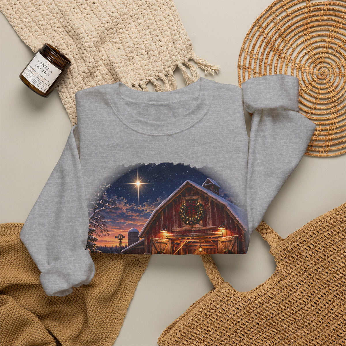 Christmas Nativity Sweatshirt, Country Christmas Crewneck, Manger Barn Scene, Christian Christmas Shirt, Faith Holiday Gift