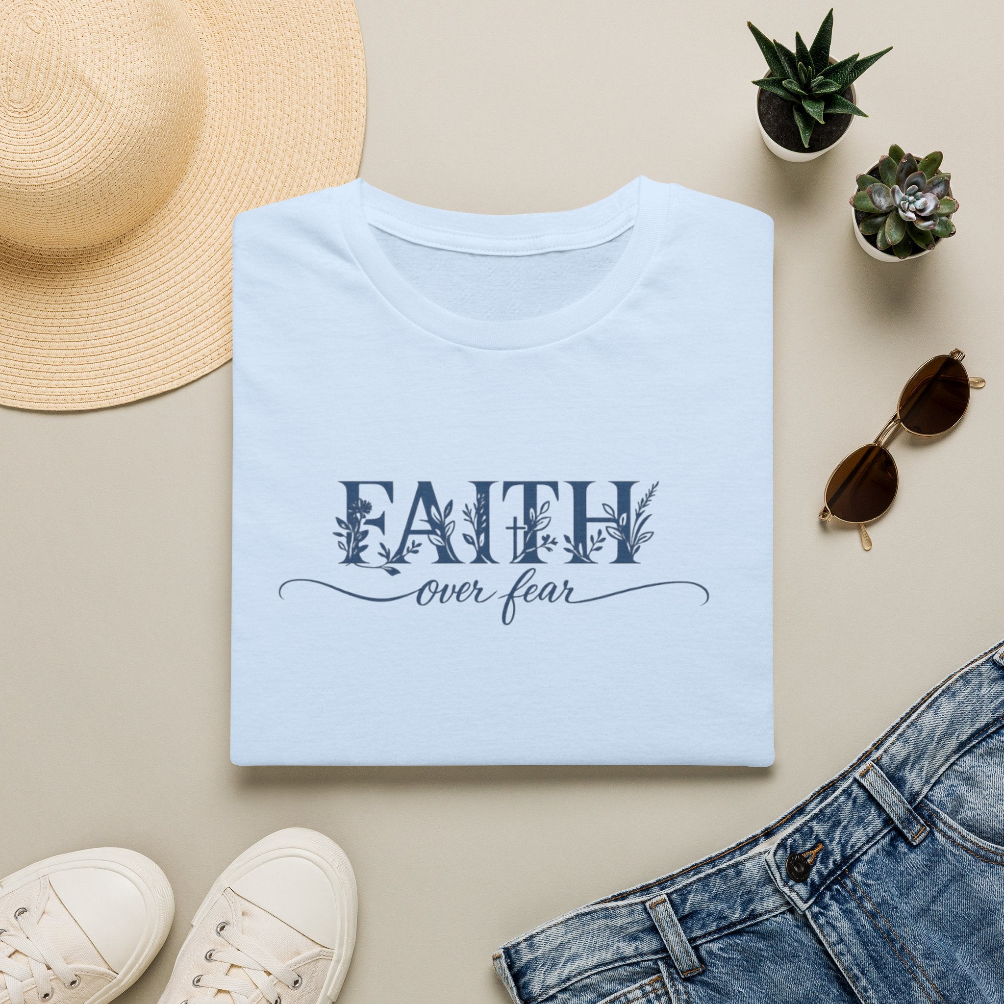 Faith Over Fear Christian T-Shirt | Floral Faith Graphic Tee | Inspirational Religious Shirt | Women's Church Gift