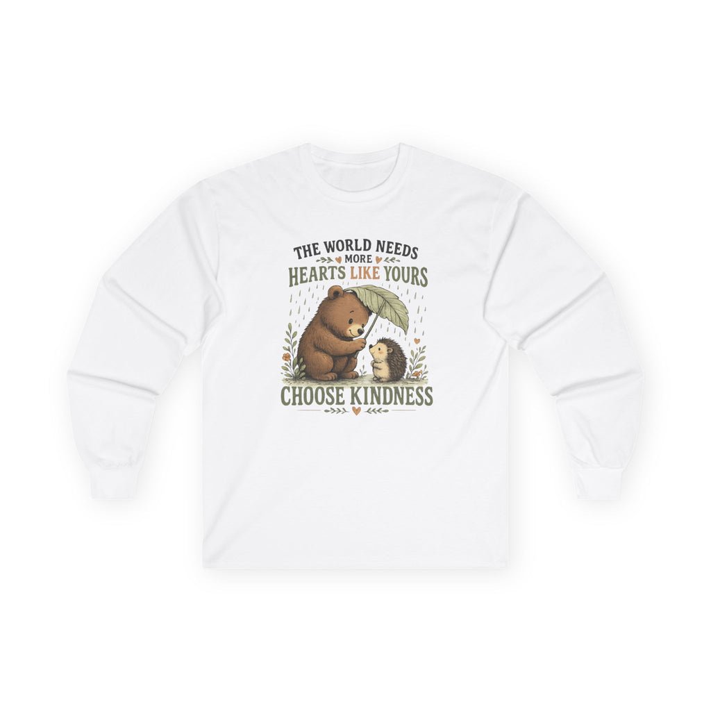 Choose Kindness Long Sleeve Shirt | Cute Bear & Hedgehog Woodland Graphic Tee | Inspirational Nature Shirt | Unisex Gift