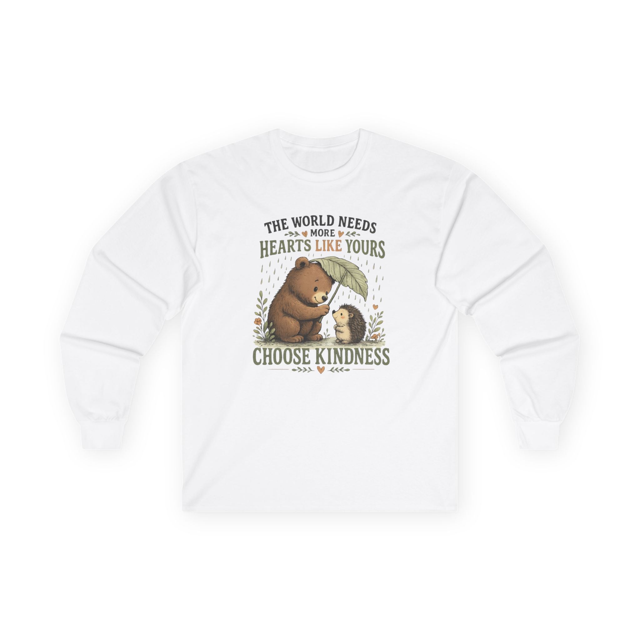 Choose Kindness Long Sleeve Shirt | Cute Bear & Hedgehog Woodland Graphic Tee | Inspirational Nature Shirt | Unisex Gift