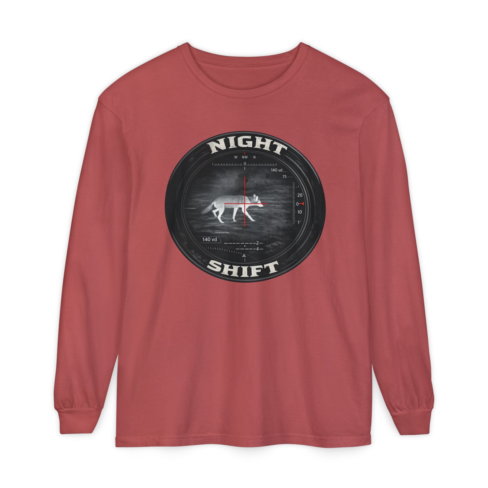 Night Shift Thermal Coyote Hunting Shirt | Predator Hunter Long Sleeve Tee | Night Vision Scope Graphic | Gift for Hunters | 3XL Available
