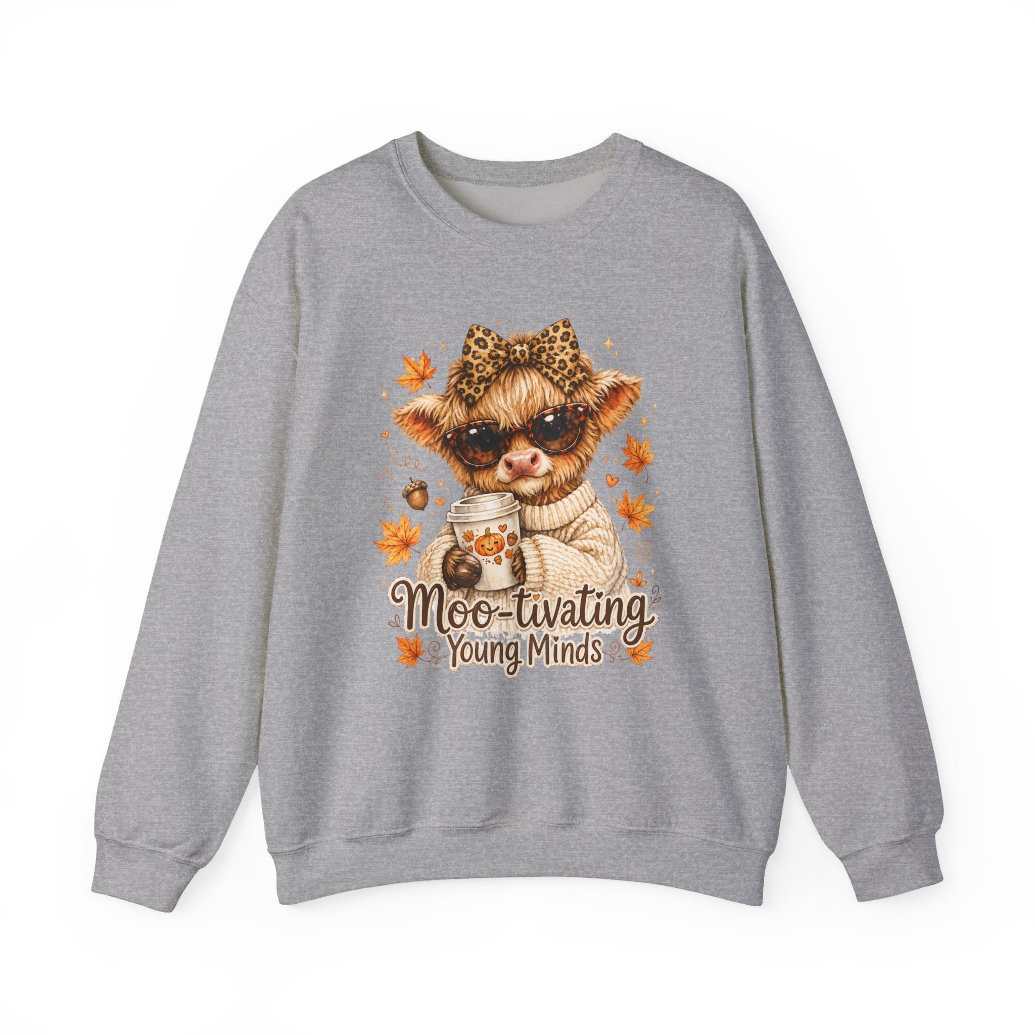 Moo-tivating Young Minds Sweatshirt | Cute Highland Cow Teacher Crewneck