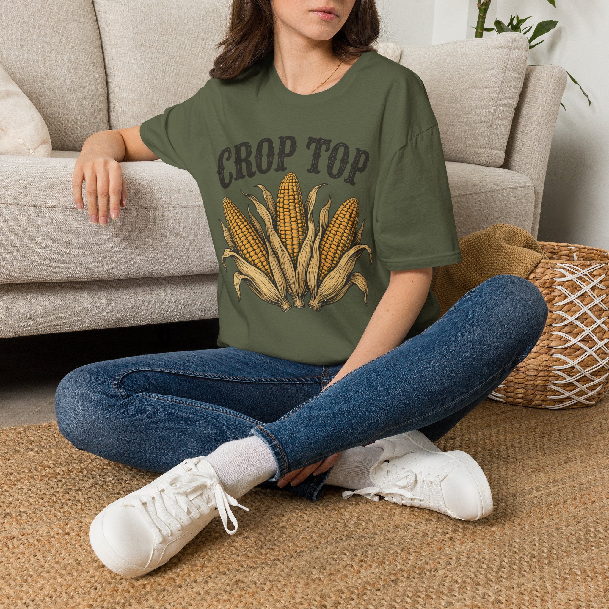 Crop Top T‑Shirt — Corn Graphic Farm Tee