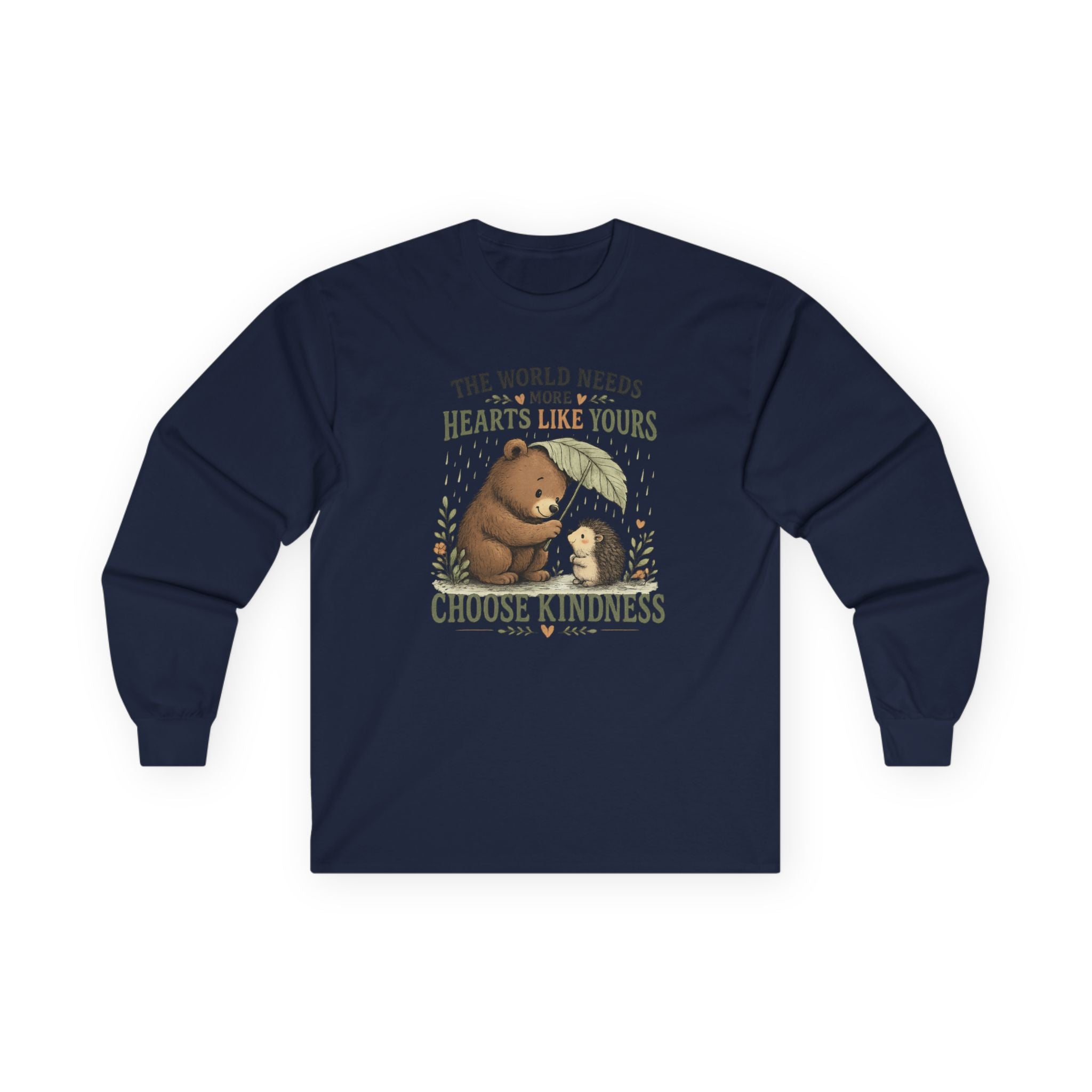 Choose Kindness Long Sleeve Shirt | Cute Bear & Hedgehog Woodland Graphic Tee | Inspirational Nature Shirt | Unisex Gift