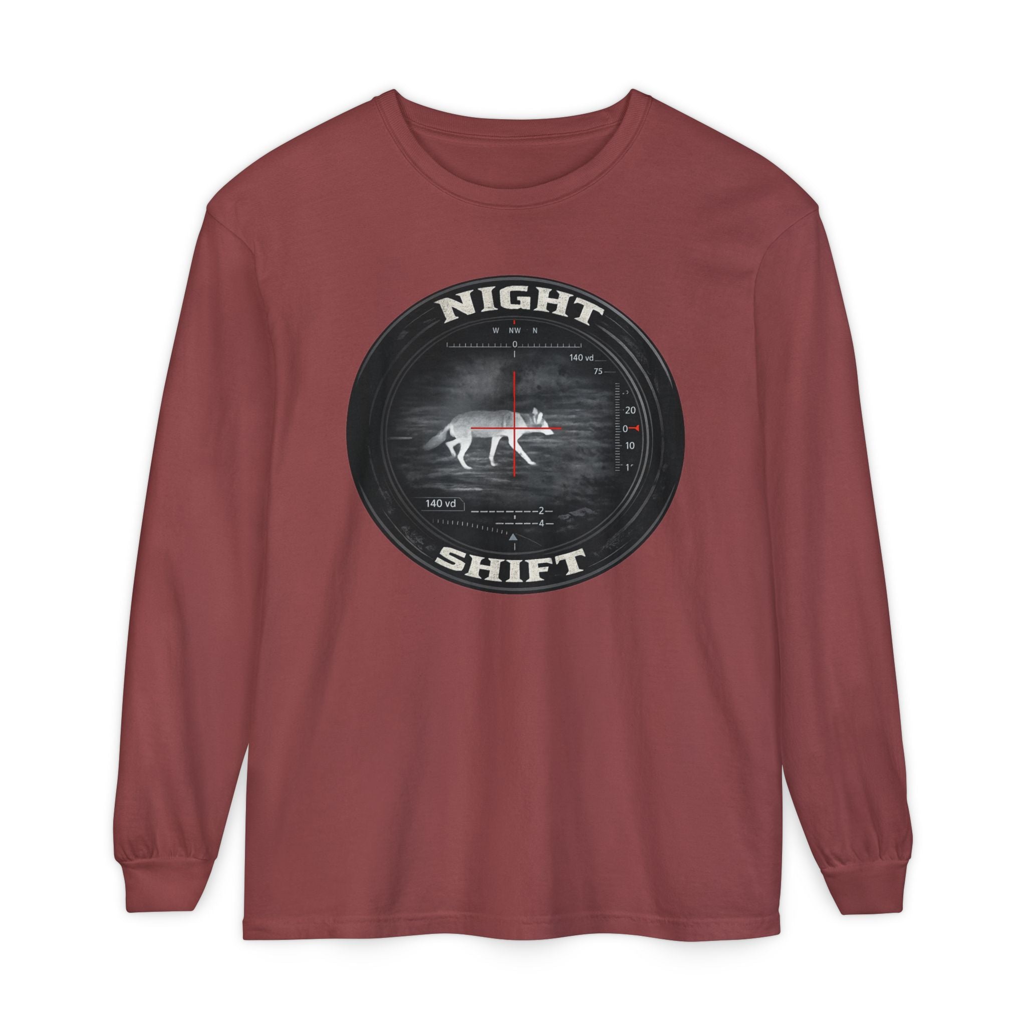 Night Shift Thermal Coyote Hunting Shirt | Predator Hunter Long Sleeve Tee | Night Vision Scope Graphic | Gift for Hunters | 3XL Available