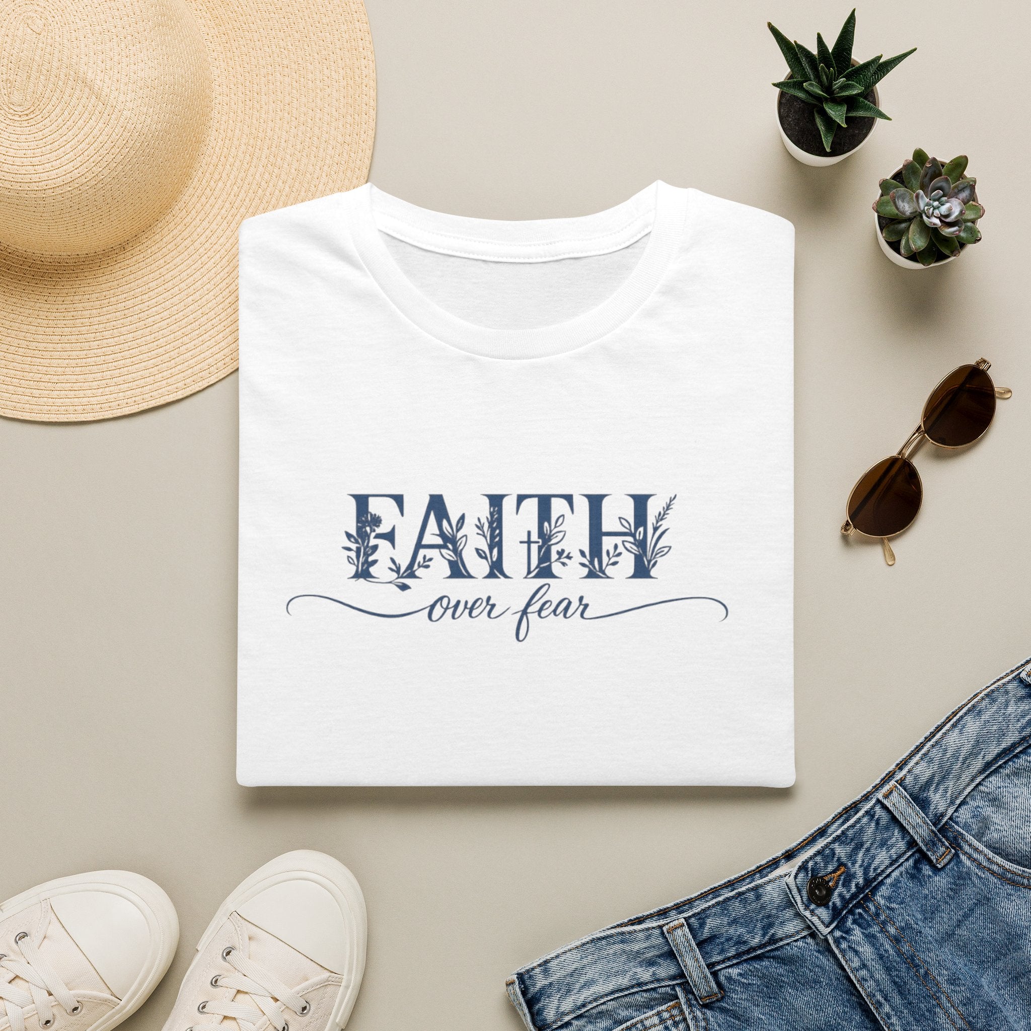 Faith Over Fear Christian T-Shirt | Floral Faith Graphic Tee | Inspirational Religious Shirt | Women's Church Gift