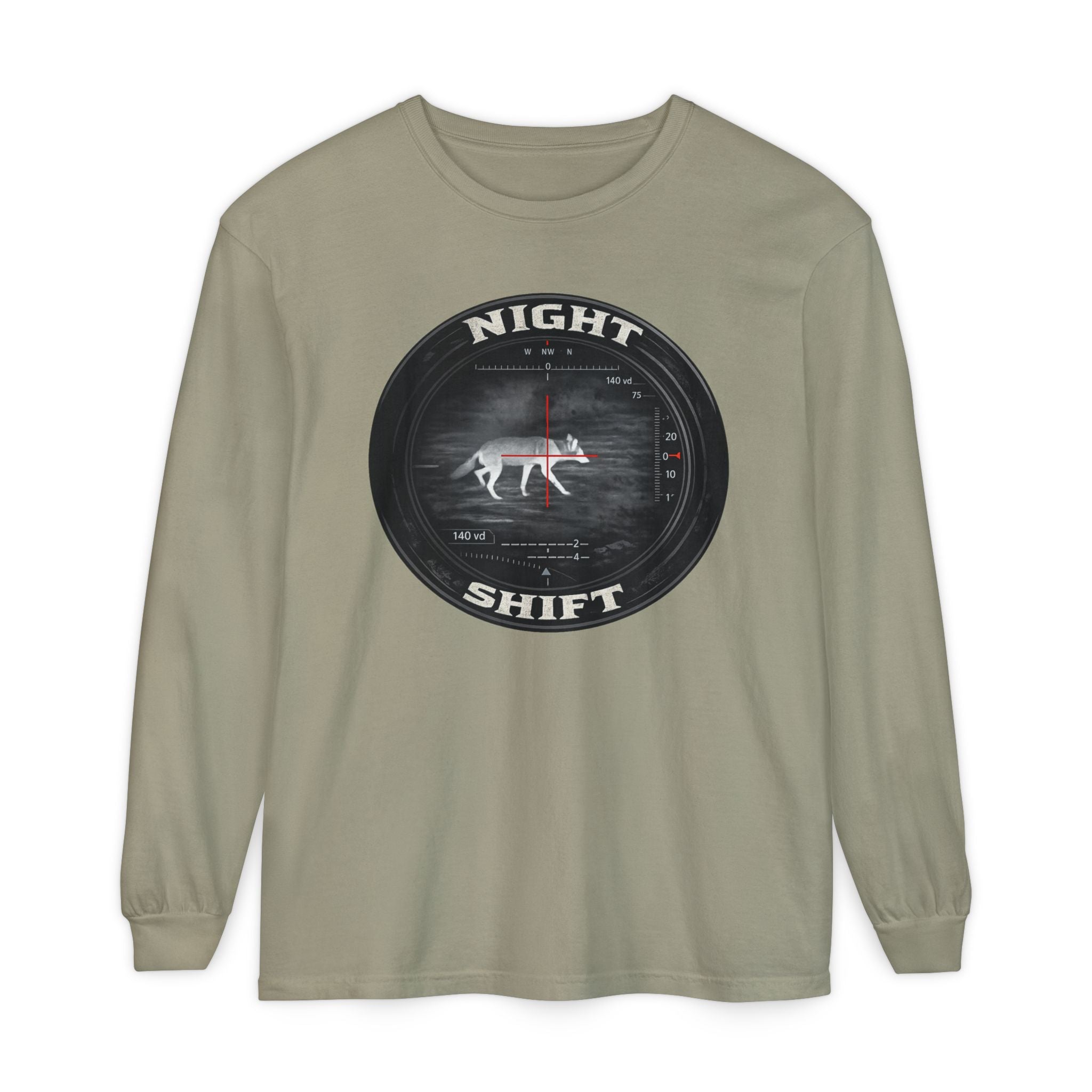 Night Shift Thermal Coyote Hunting Shirt | Predator Hunter Long Sleeve Tee | Night Vision Scope Graphic | Gift for Hunters | 3XL Available