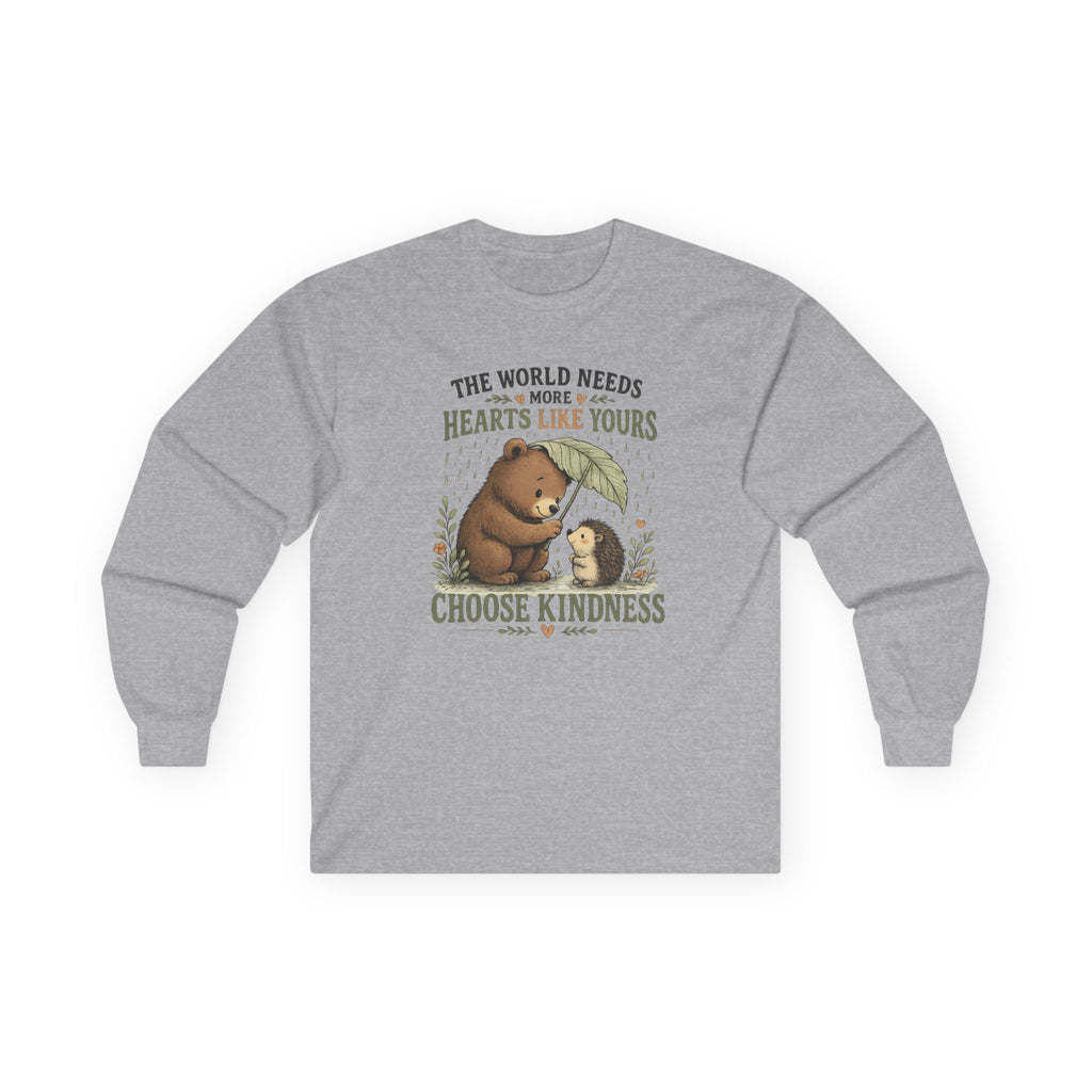 Choose Kindness Long Sleeve Shirt | Cute Bear & Hedgehog Woodland Graphic Tee | Inspirational Nature Shirt | Unisex Gift