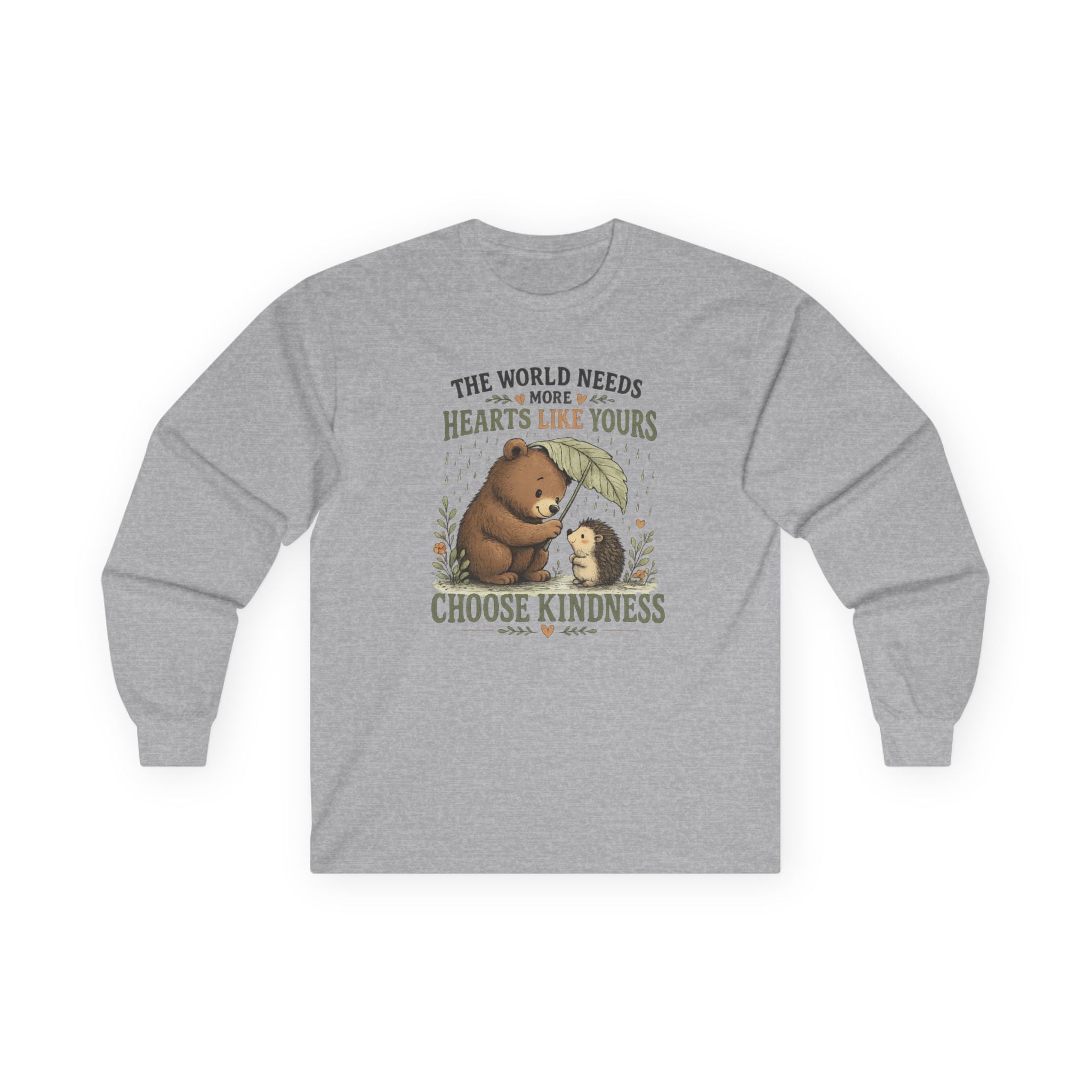Choose Kindness Long Sleeve Shirt | Cute Bear & Hedgehog Woodland Graphic Tee | Inspirational Nature Shirt | Unisex Gift